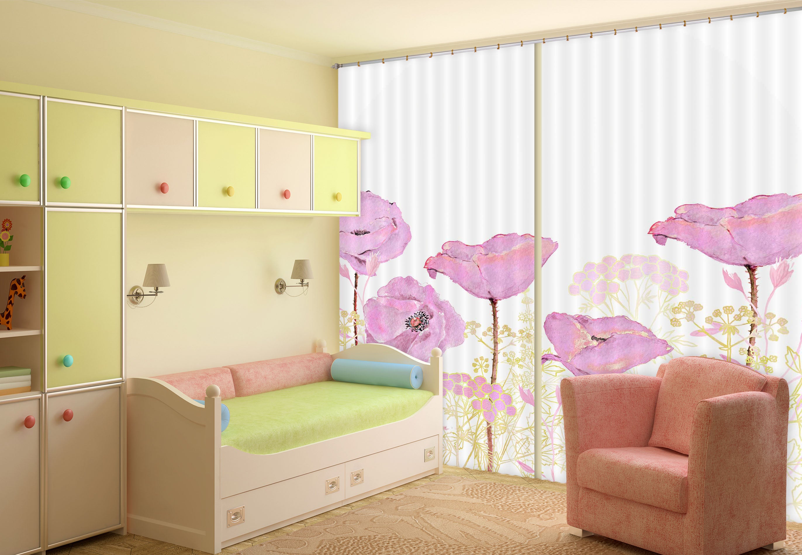 3D Pink Floral Pattern 210 Uta Naumann Curtain Curtains Drapes