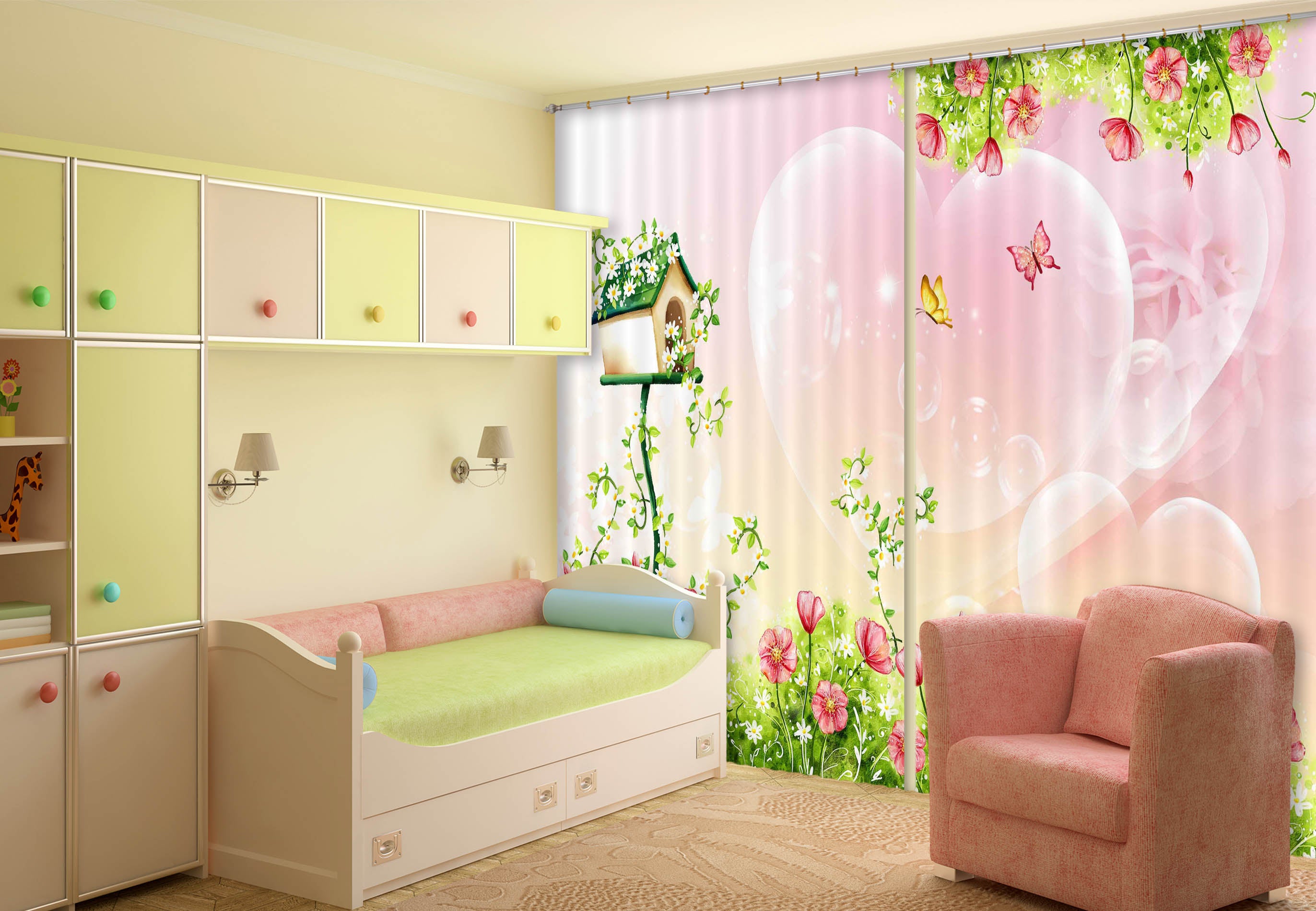 3D Caring Butterfly 802 Curtains Drapes