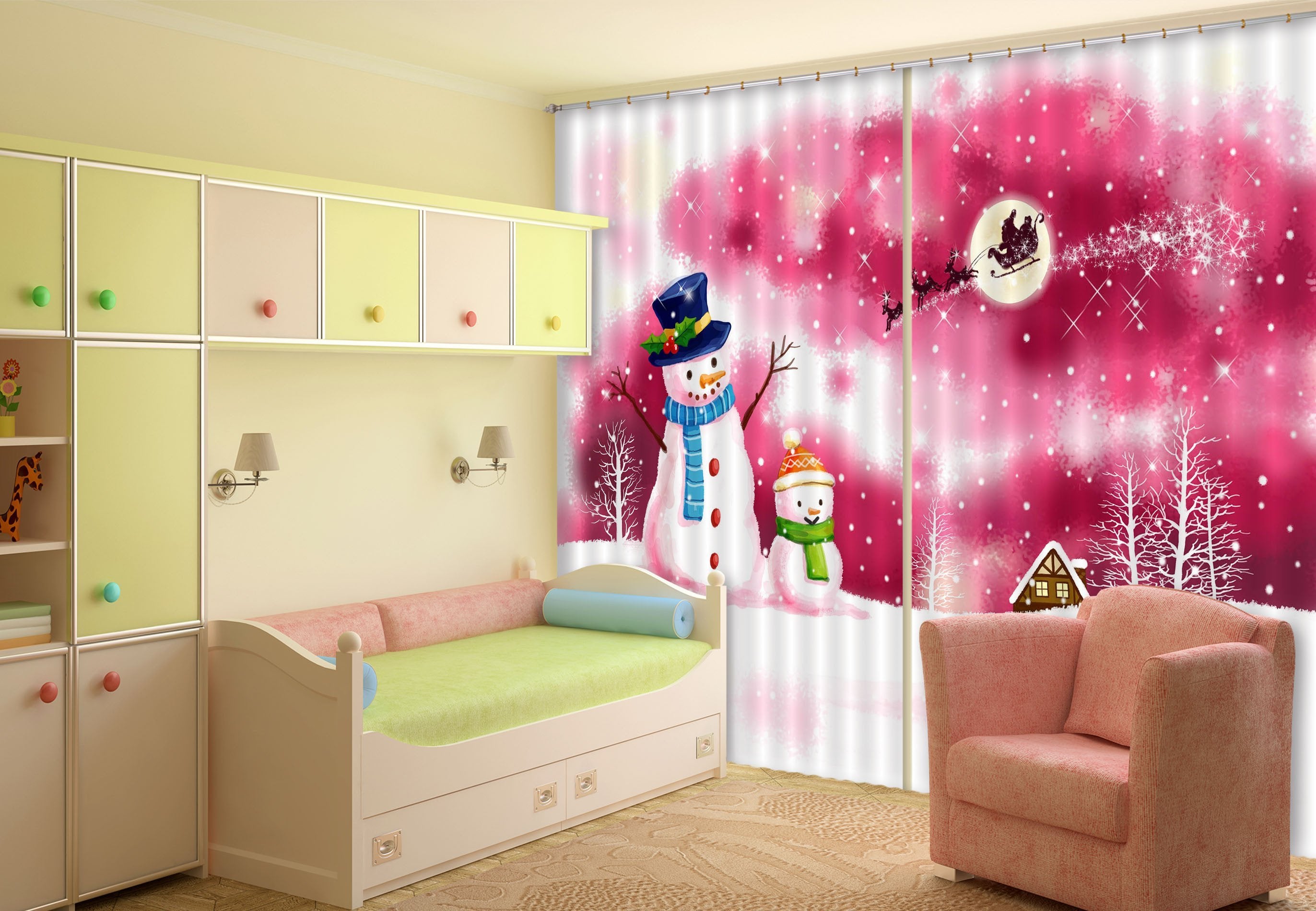 3D Lovely Snowman 503 Curtains Drapes Wallpaper AJ Wallpaper 
