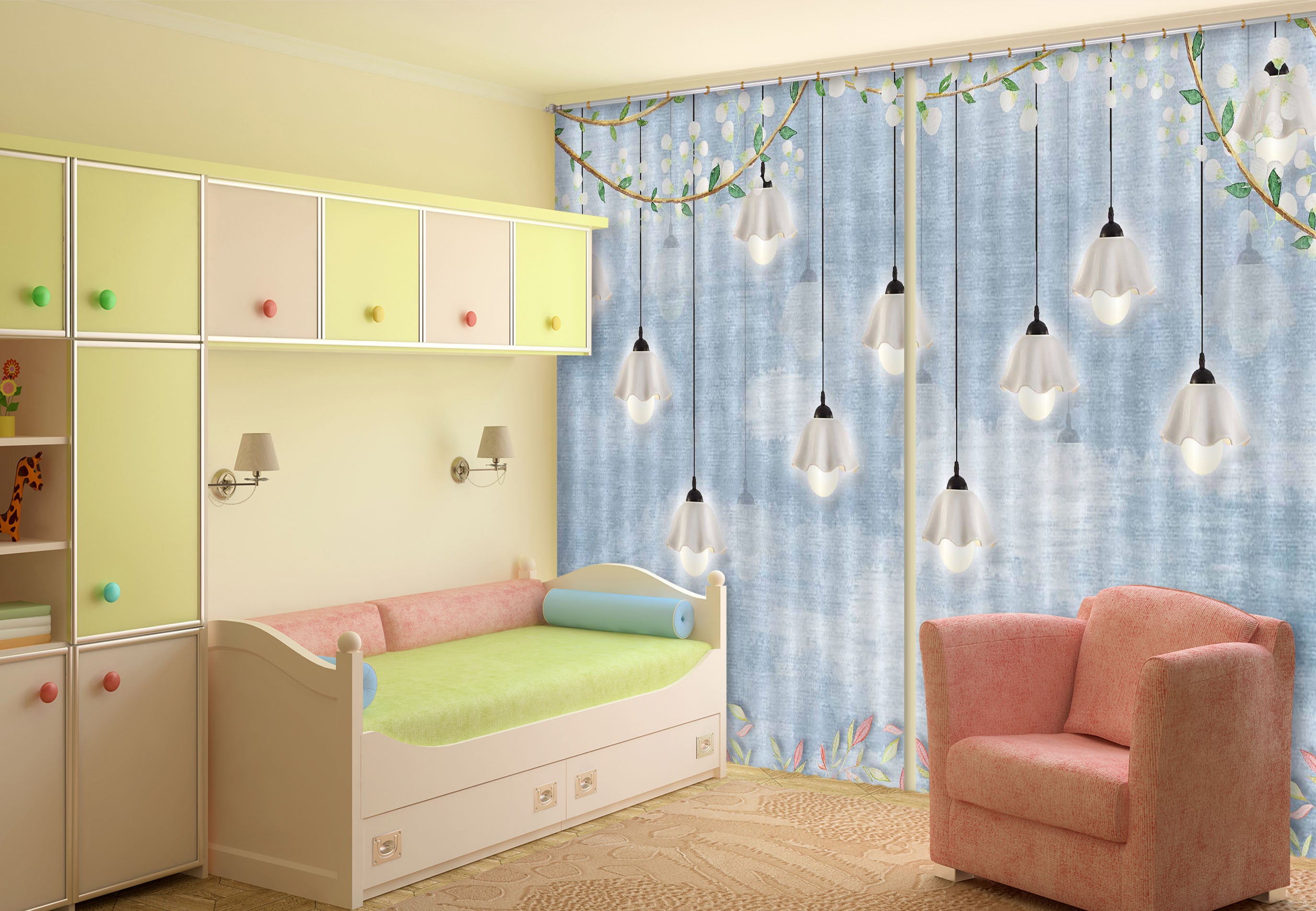 3D White Light 749 Curtains Drapes