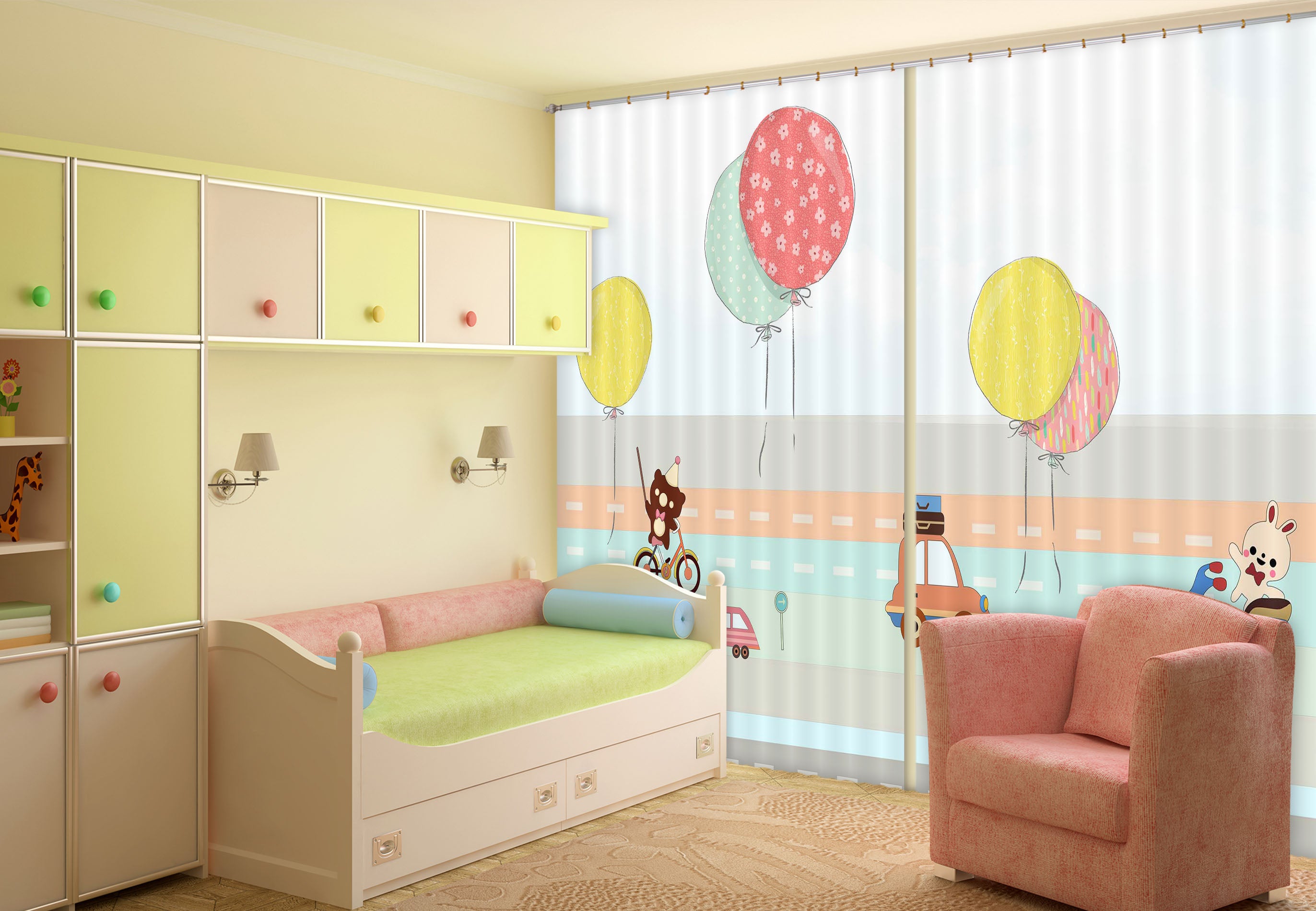 3D Colorful Balloons 742 Curtains Drapes