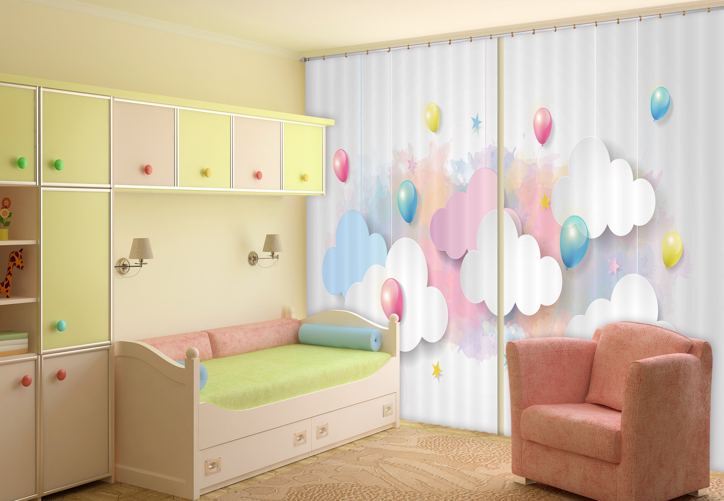 3D Cloud Balloon 780 Curtains Drapes