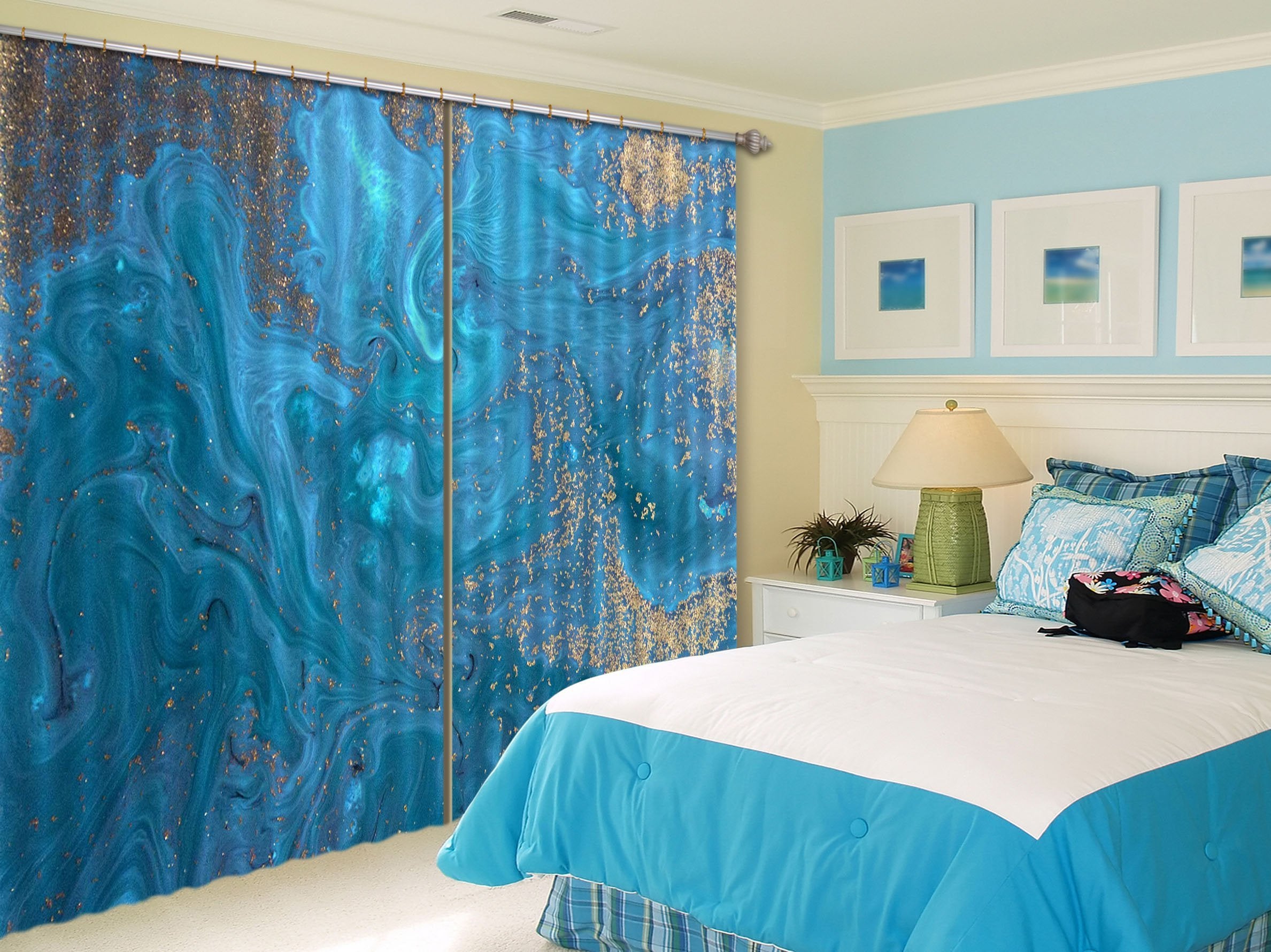 3D Dark Blue Sand 20 Curtains Drapes Curtains AJ Creativity Home 