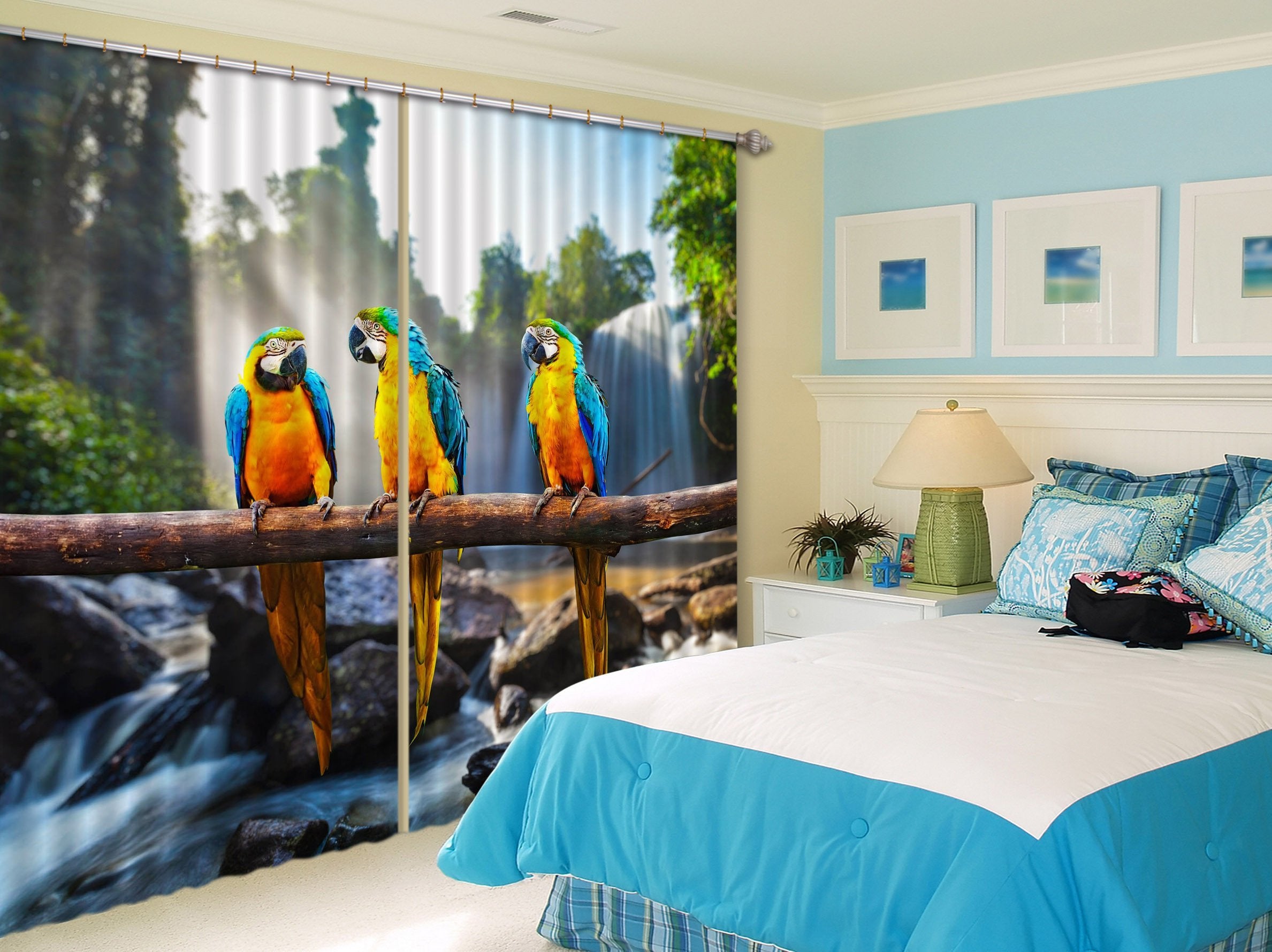 3D Wood Parrots 58 Curtains Drapes Wallpaper AJ Wallpaper 
