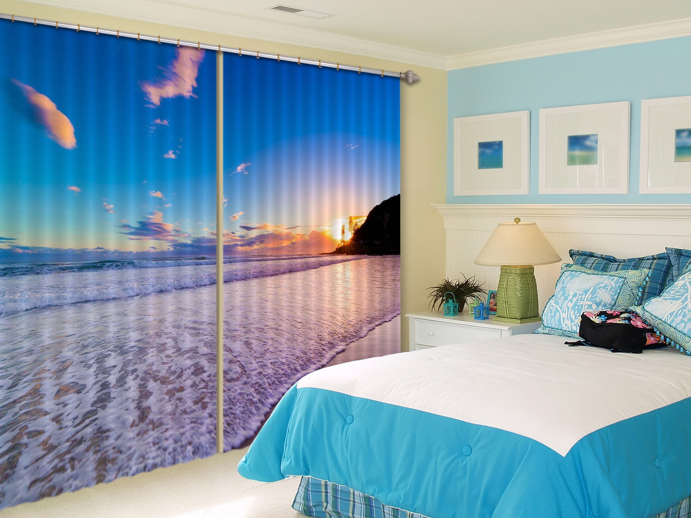 3D Sunset Beach 394 Curtains Drapes Wallpaper AJ Wallpaper 