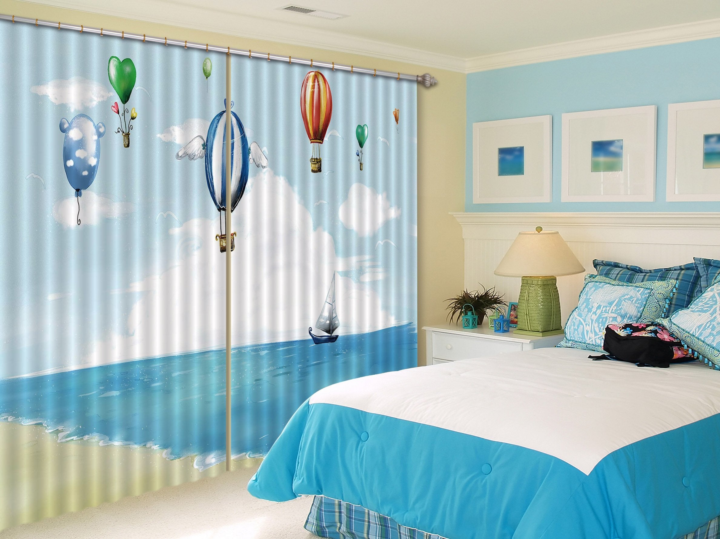 3D Sea Flying Balloons 2471 Curtains Drapes Wallpaper AJ Wallpaper 