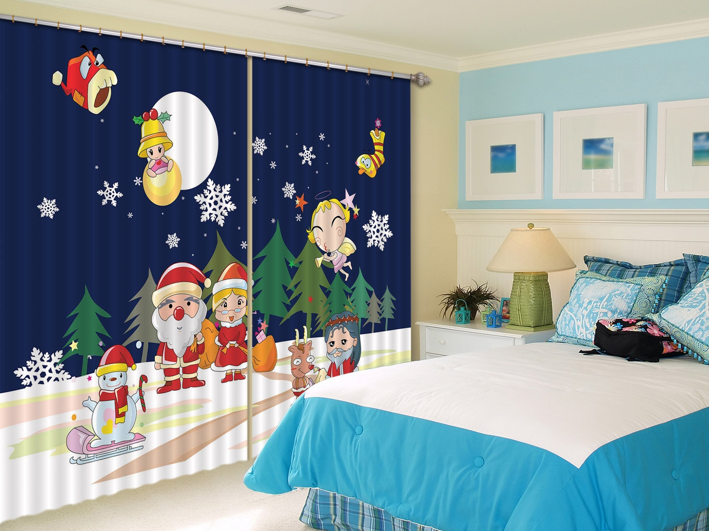 3D Snowflake Moon Horn 80 Curtains Drapes Curtains AJ Creativity Home 