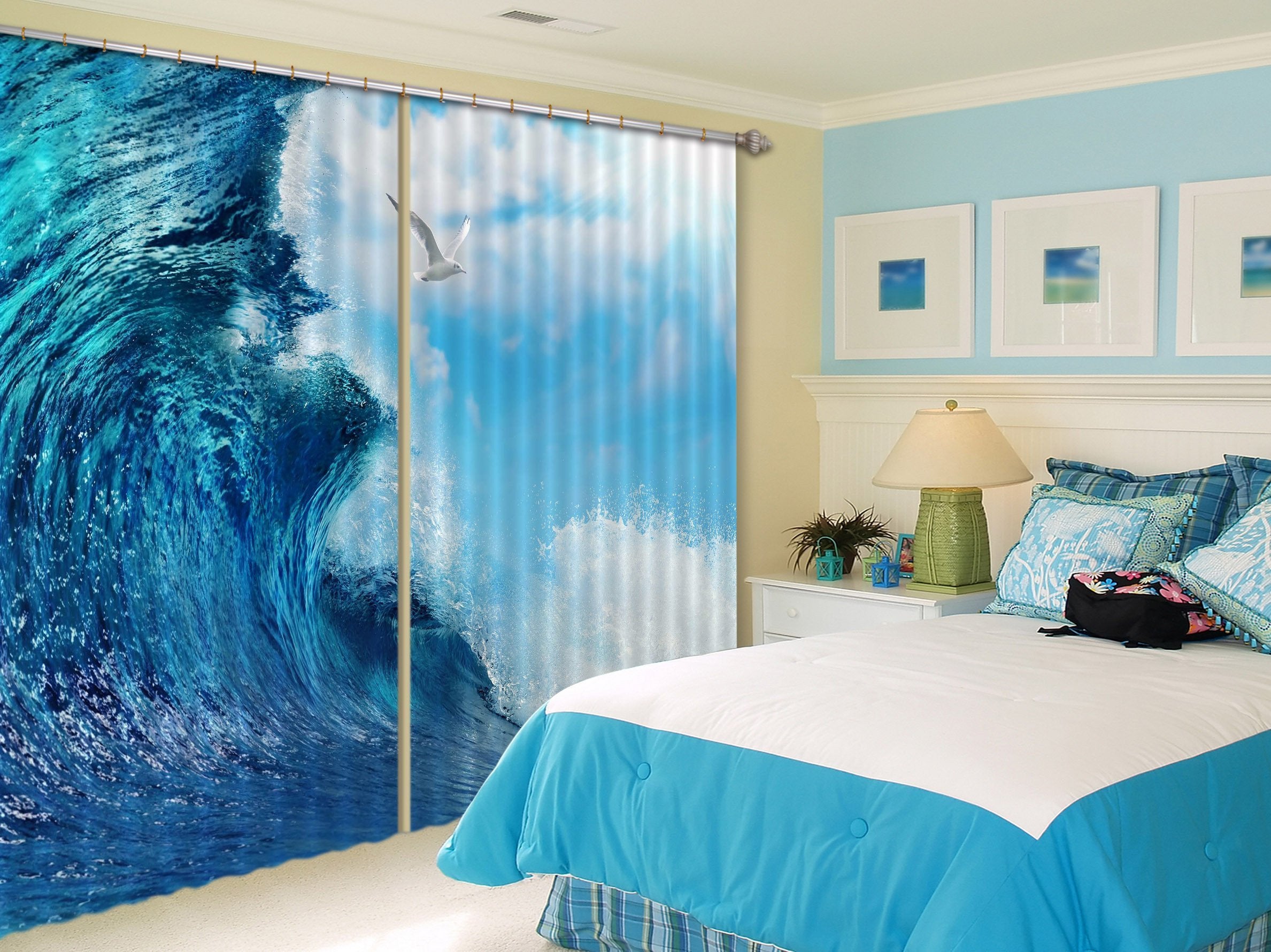 3D Sea Huge Wave 172 Curtains Drapes Wallpaper AJ Wallpaper 