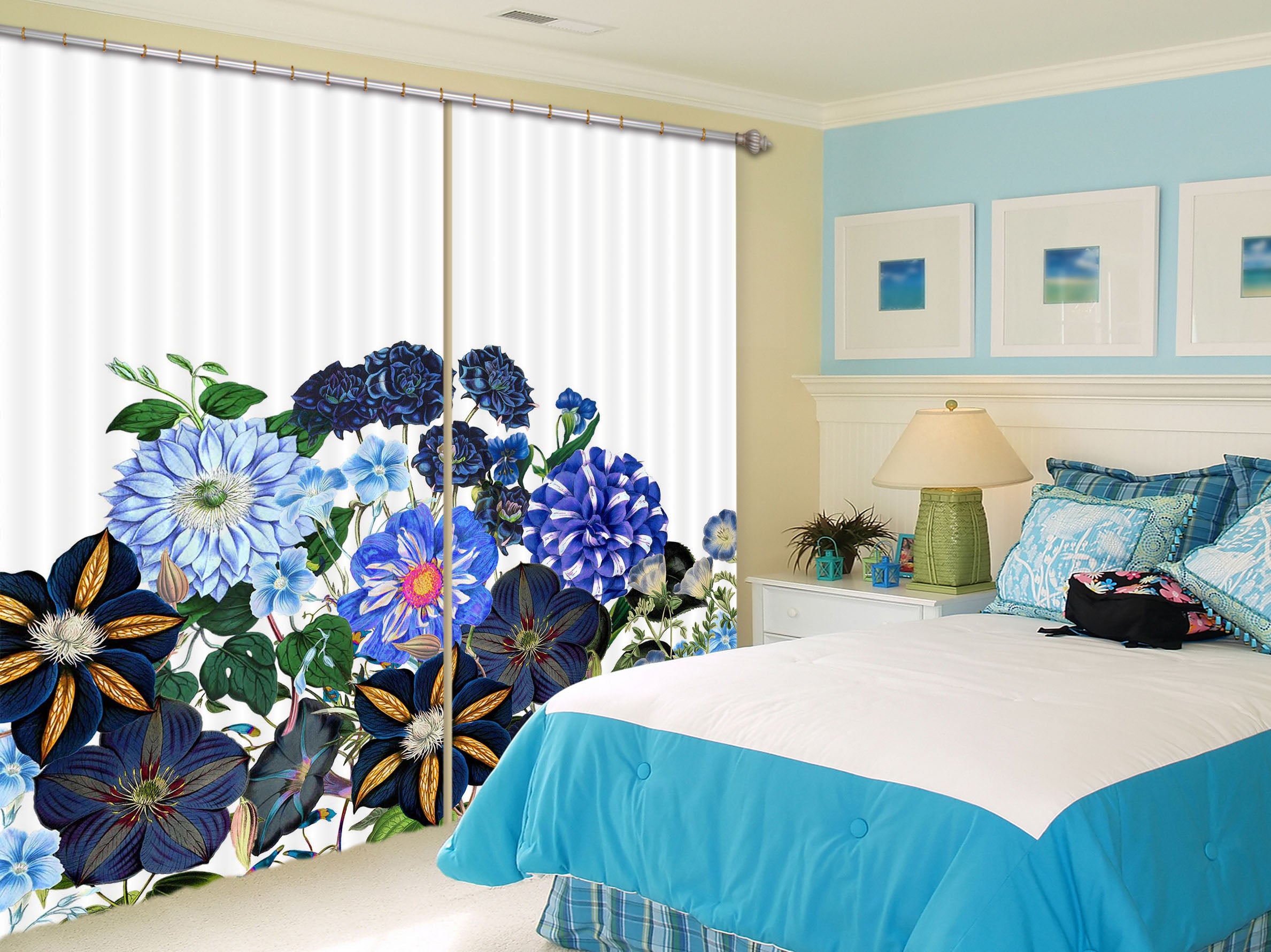 3D Blue Bouquet 209 Uta Naumann Curtain Curtains Drapes