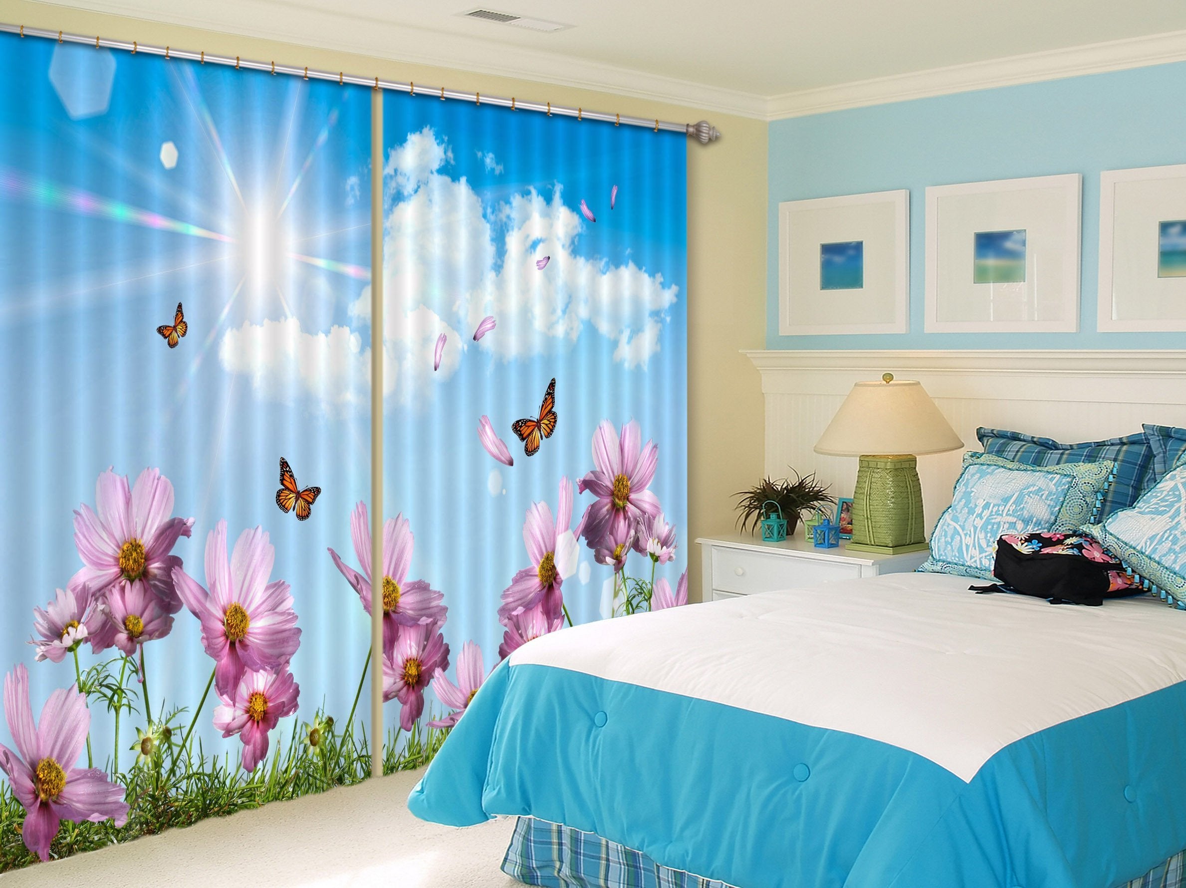 3D Flying Flowers Butterflies 285 Curtains Drapes Wallpaper AJ Wallpaper 