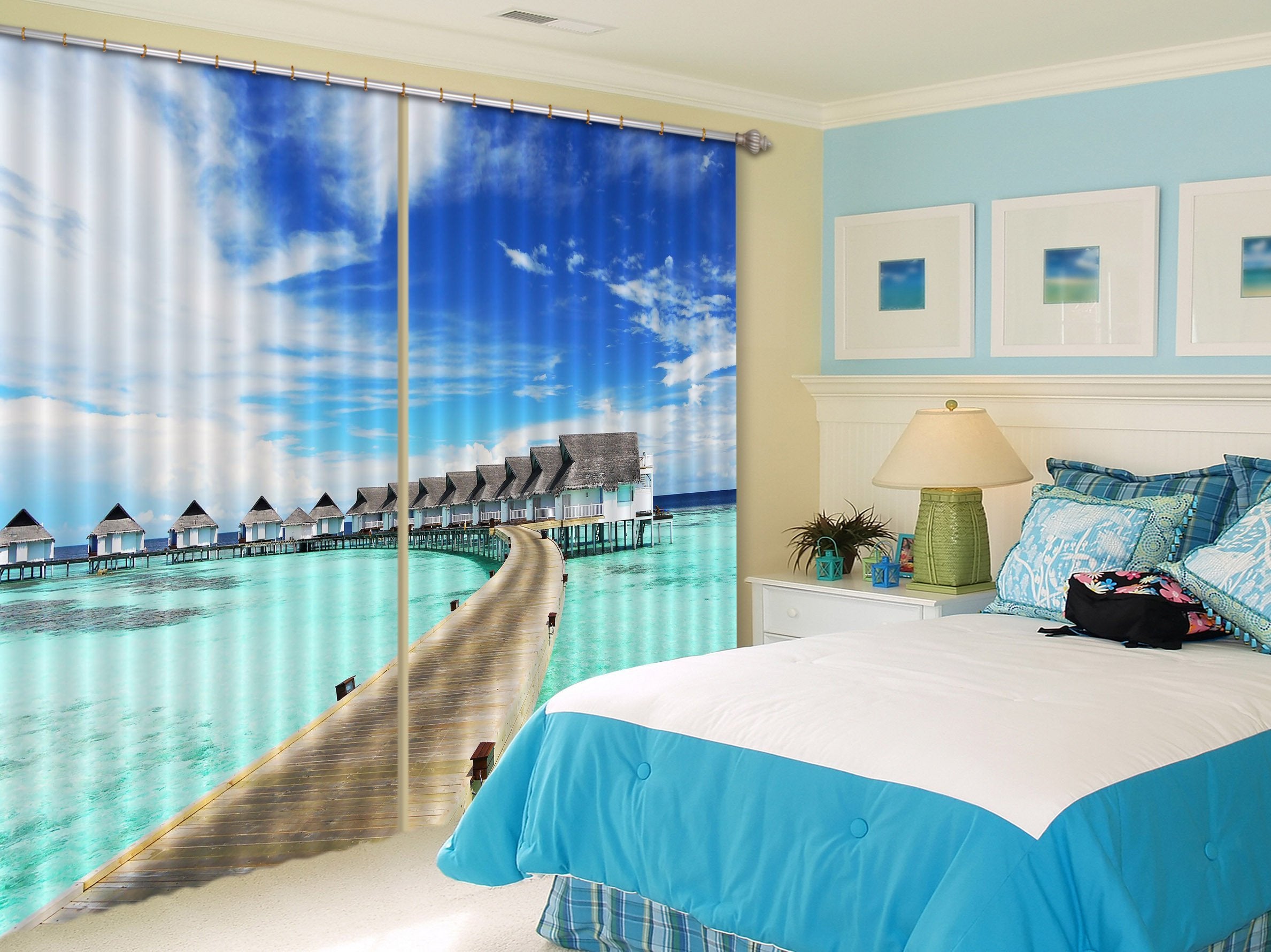3D Sea Pavilions Curtains Drapes Wallpaper AJ Wallpaper 
