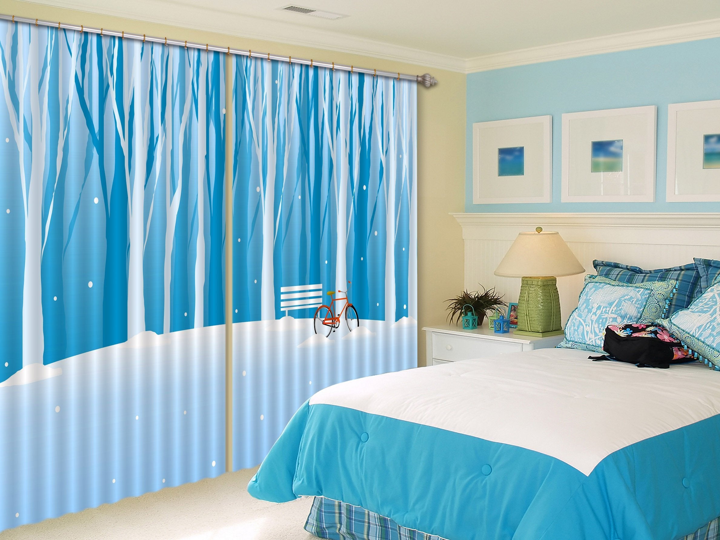 3D Snowing Forest Pattern 271 Curtains Drapes Wallpaper AJ Wallpaper 