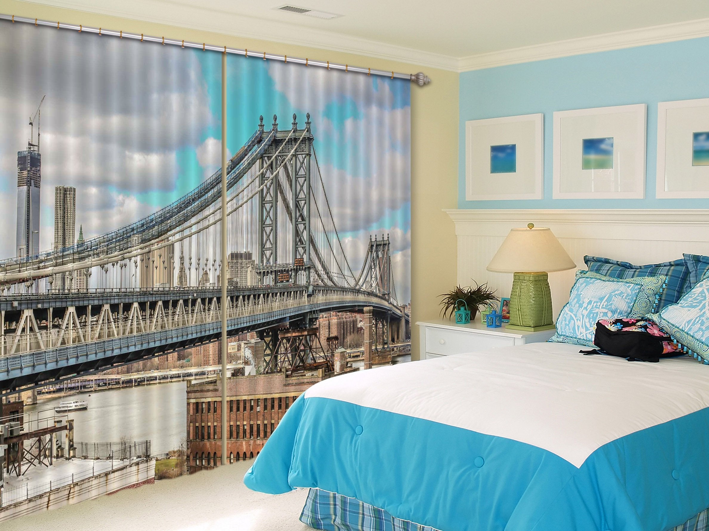 3D Manhattan Bridge 424 Beach Curtains Drapes Wallpaper AJ Wallpaper 