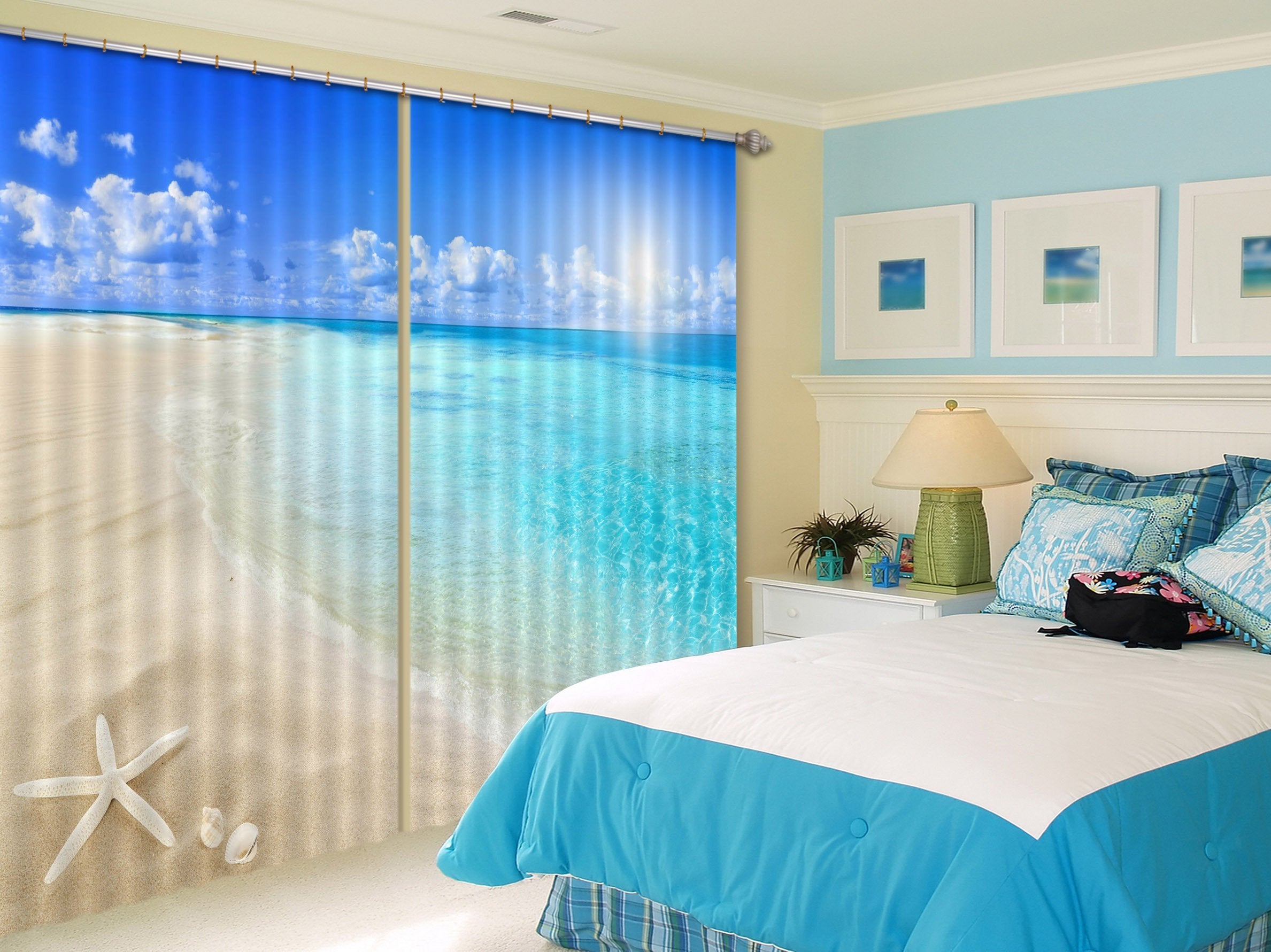 3D Beautiful Sea Beach 154 Curtains Drapes Wallpaper AJ Wallpaper 