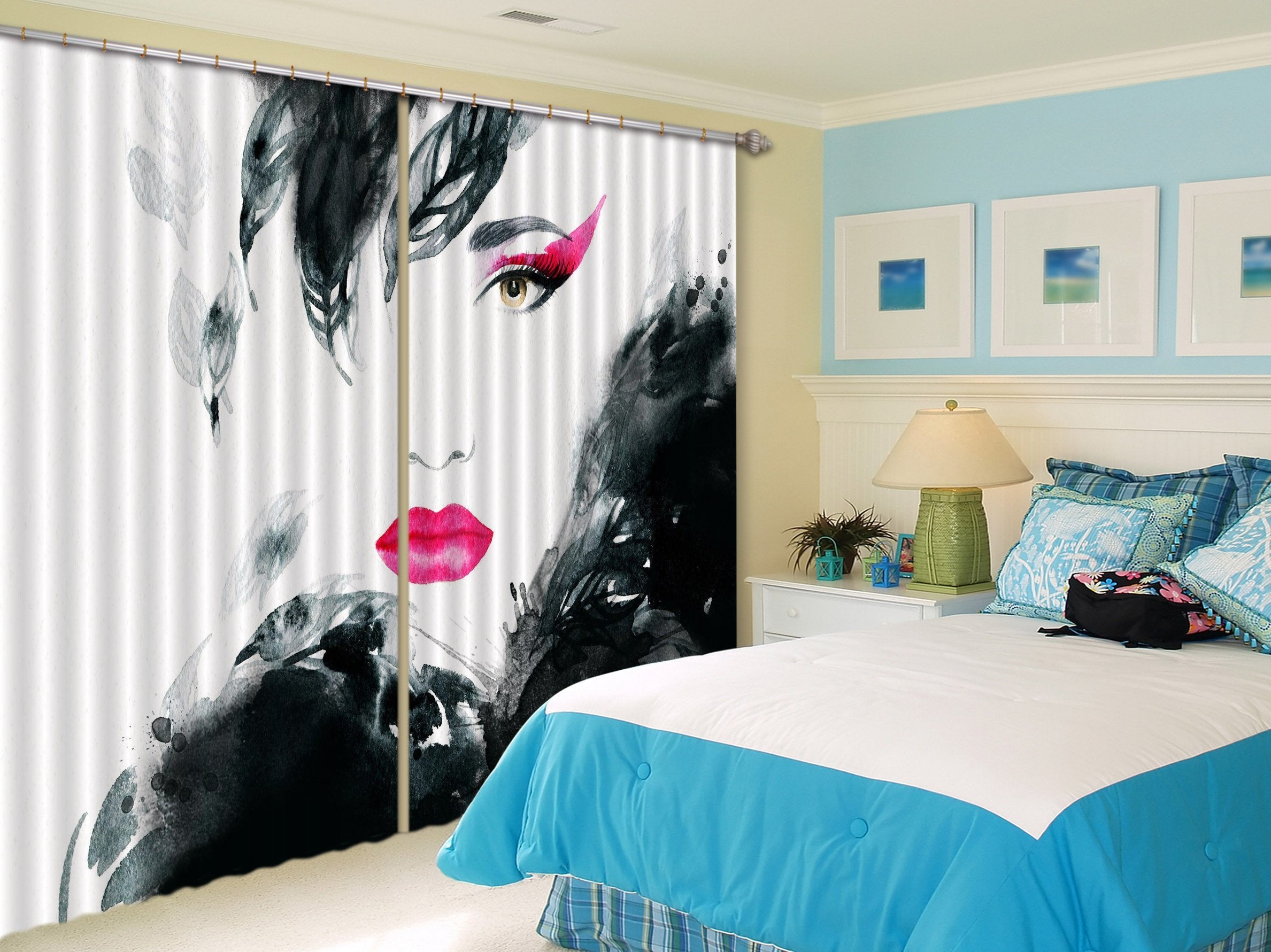 3D Graffiti Red Lip Woman 589 Curtains Drapes Wallpaper AJ Wallpaper 