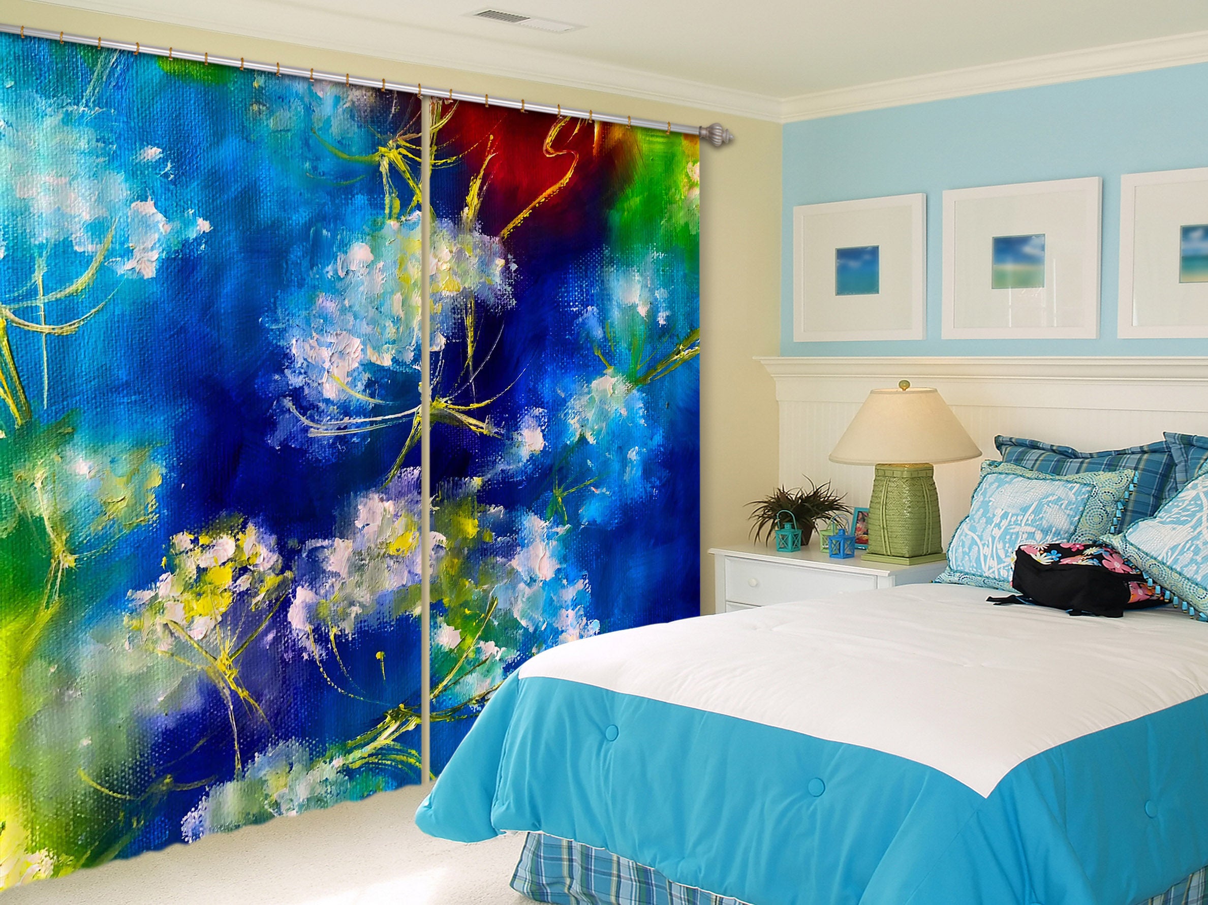 3D Blue Flower 2420 Skromova Marina Curtain Curtains Drapes