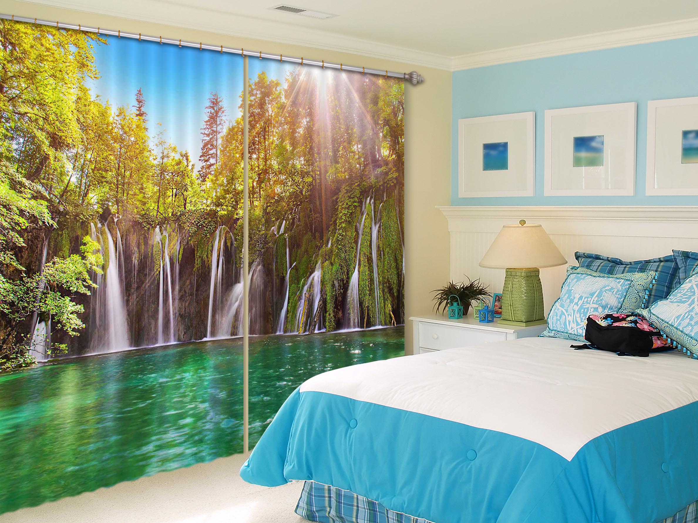 3D Forest Waterfall 109 Curtains Drapes