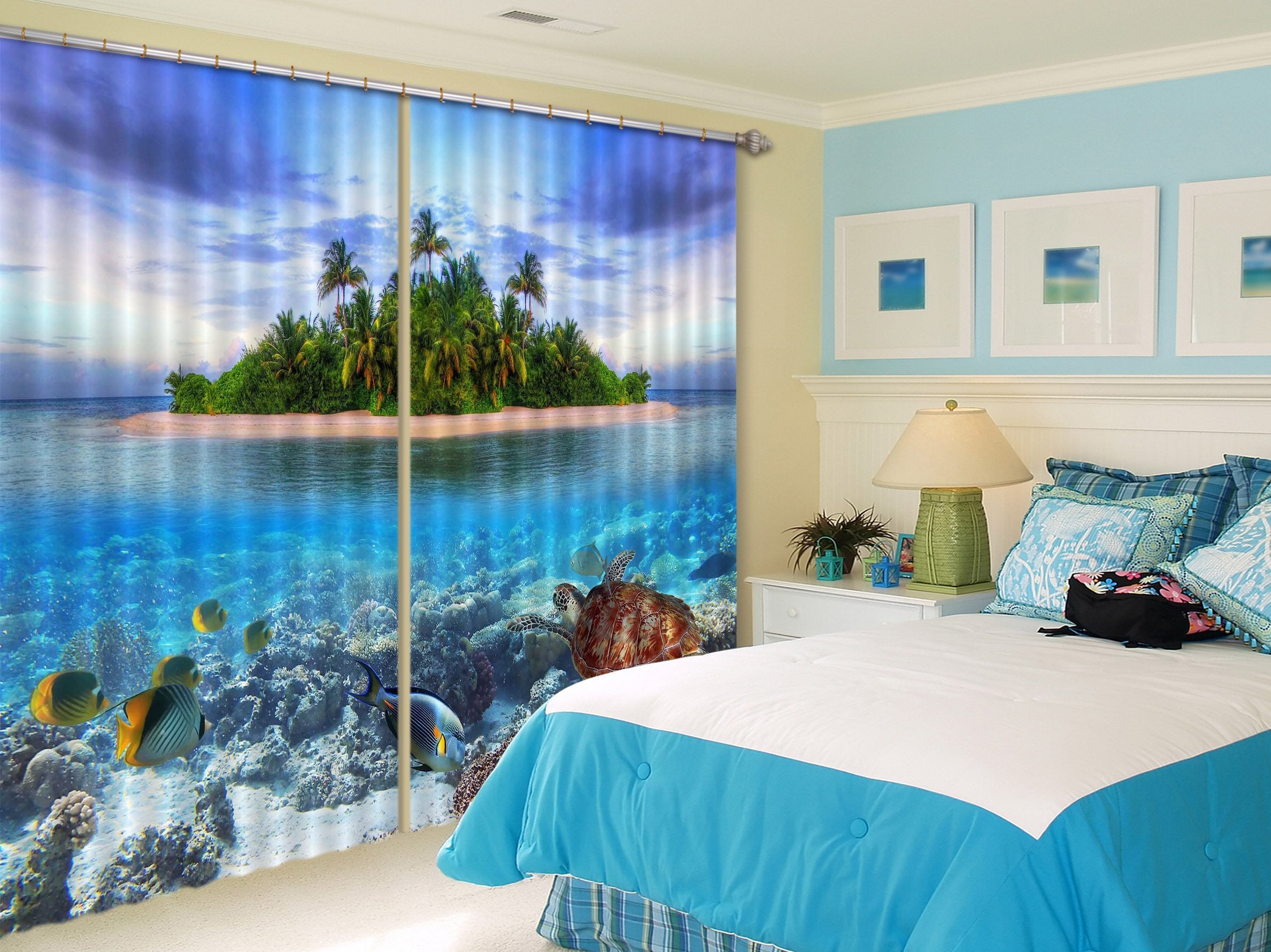 3D Sea Island Scenery Curtains Drapes Wallpaper AJ Wallpaper 