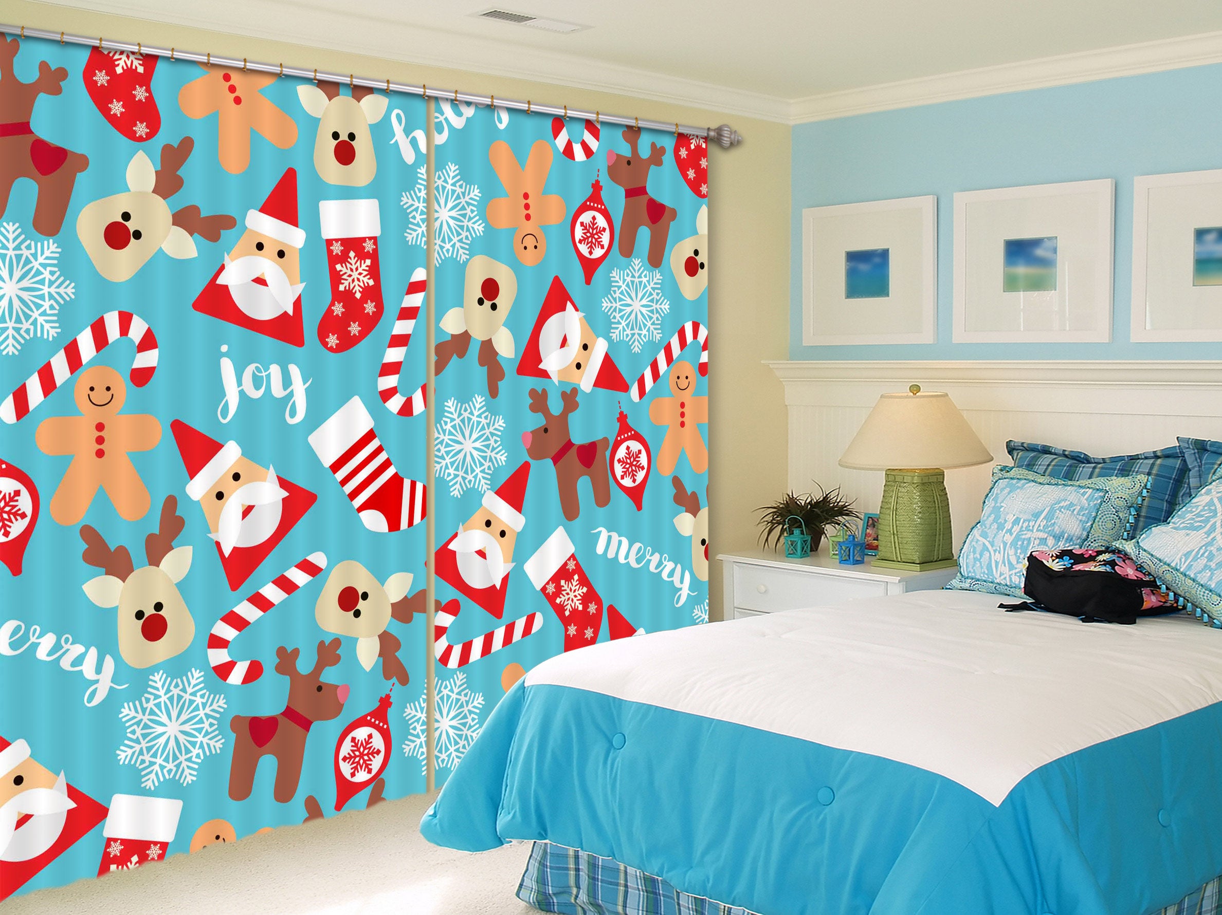 3D Santa Claus Pattern 53091 Christmas Curtains Drapes Xmas