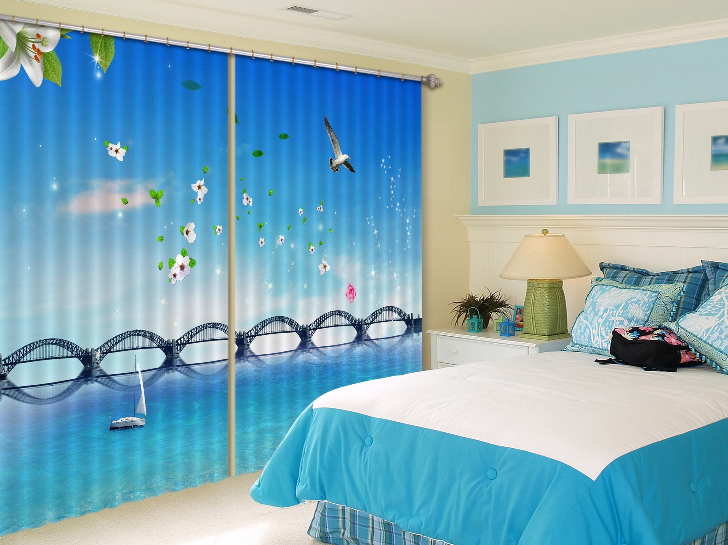 3D Sea Flying Flowers 297 Curtains Drapes Wallpaper AJ Wallpaper 