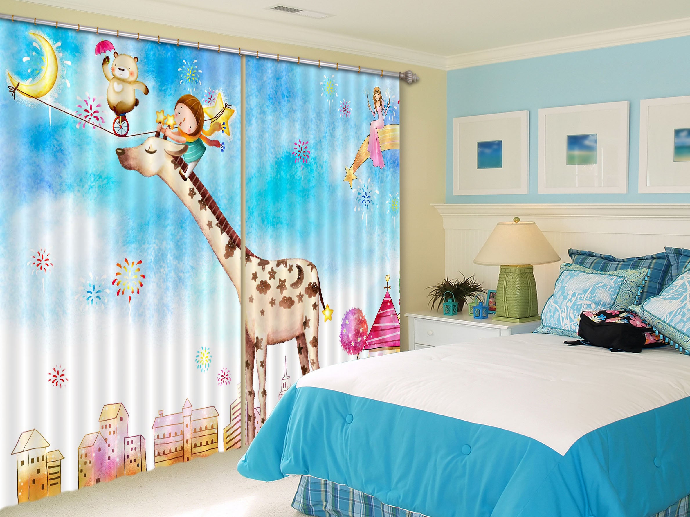 3D Cute Giraffe 732 Curtains Drapes