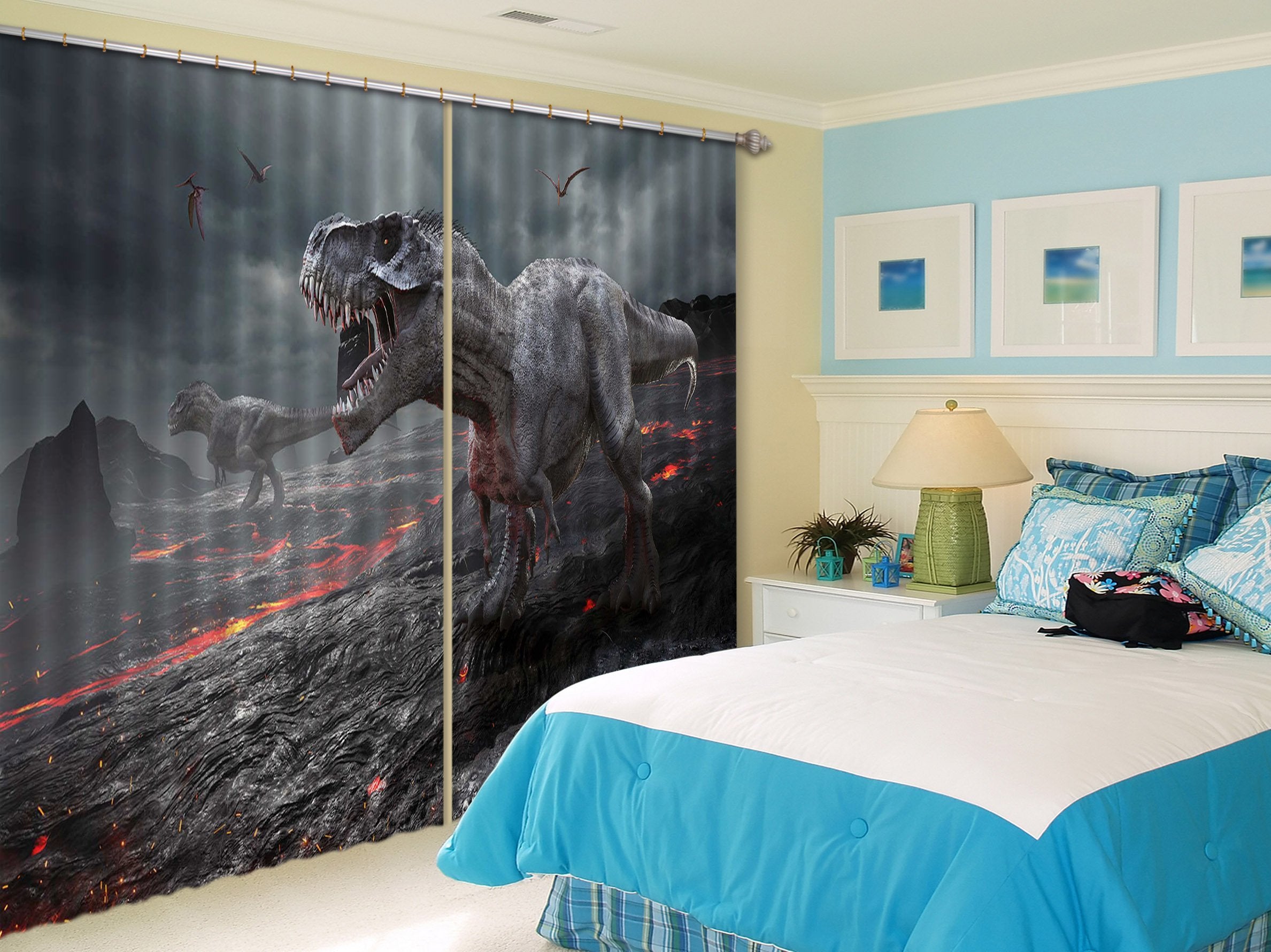 3D Ferocious Tyrannosaurus Rex 127 Curtains Drapes Curtains AJ Creativity Home 