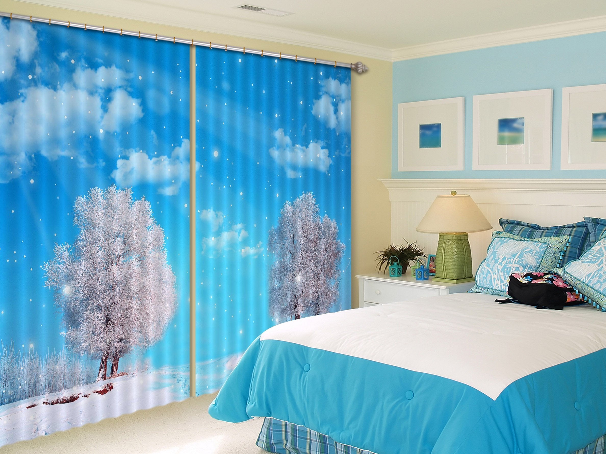 3D Snowing Area Frozen Trees 390 Curtains Drapes Wallpaper AJ Wallpaper 