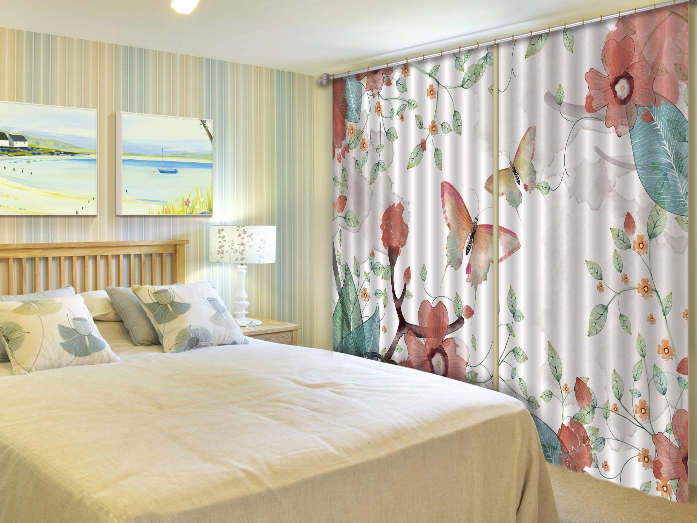 3D Flowers Butterflies 539 Curtains Drapes Wallpaper AJ Wallpaper 