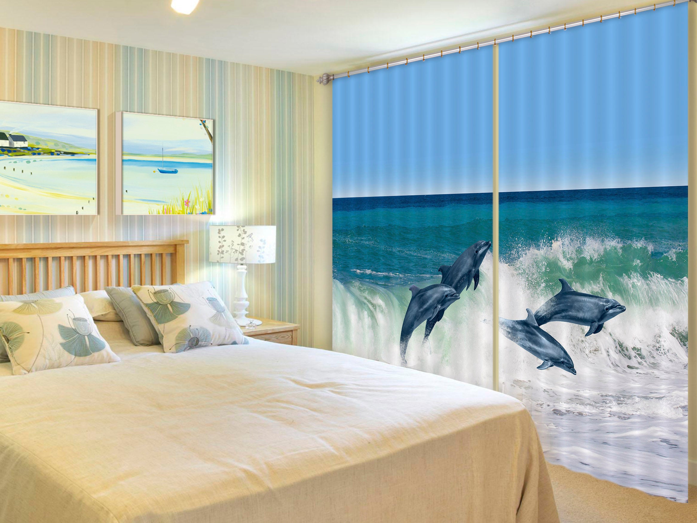 3D Sea Dolphin 800 Curtains Drapes