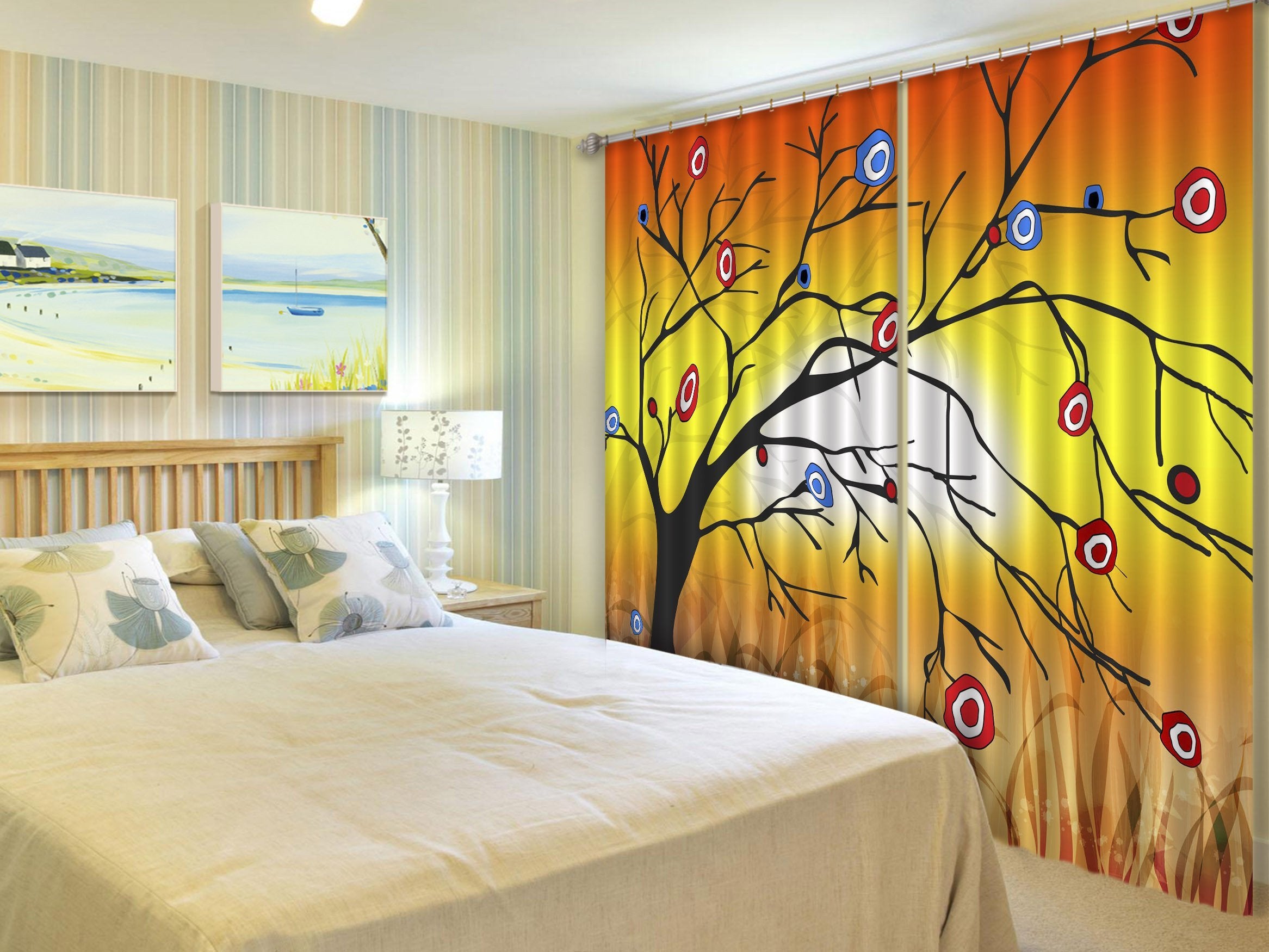 3D Flowers Tree Pattern 272 Curtains Drapes Wallpaper AJ Wallpaper 