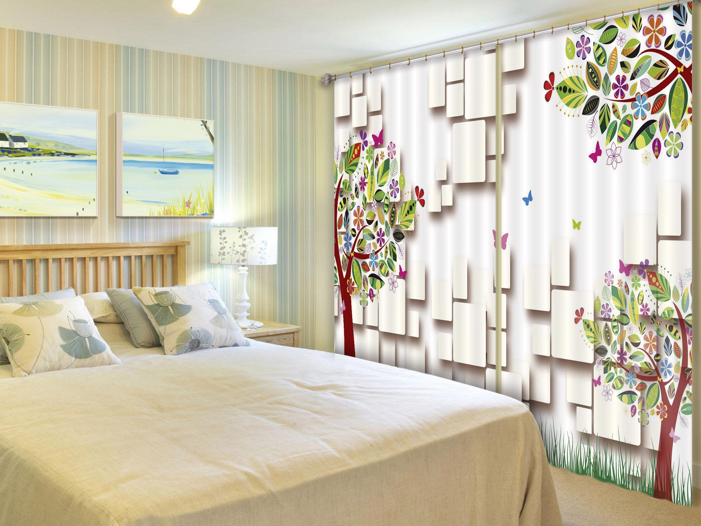 3D Flowers Tree Pattern 446 Curtains Drapes Wallpaper AJ Wallpaper 