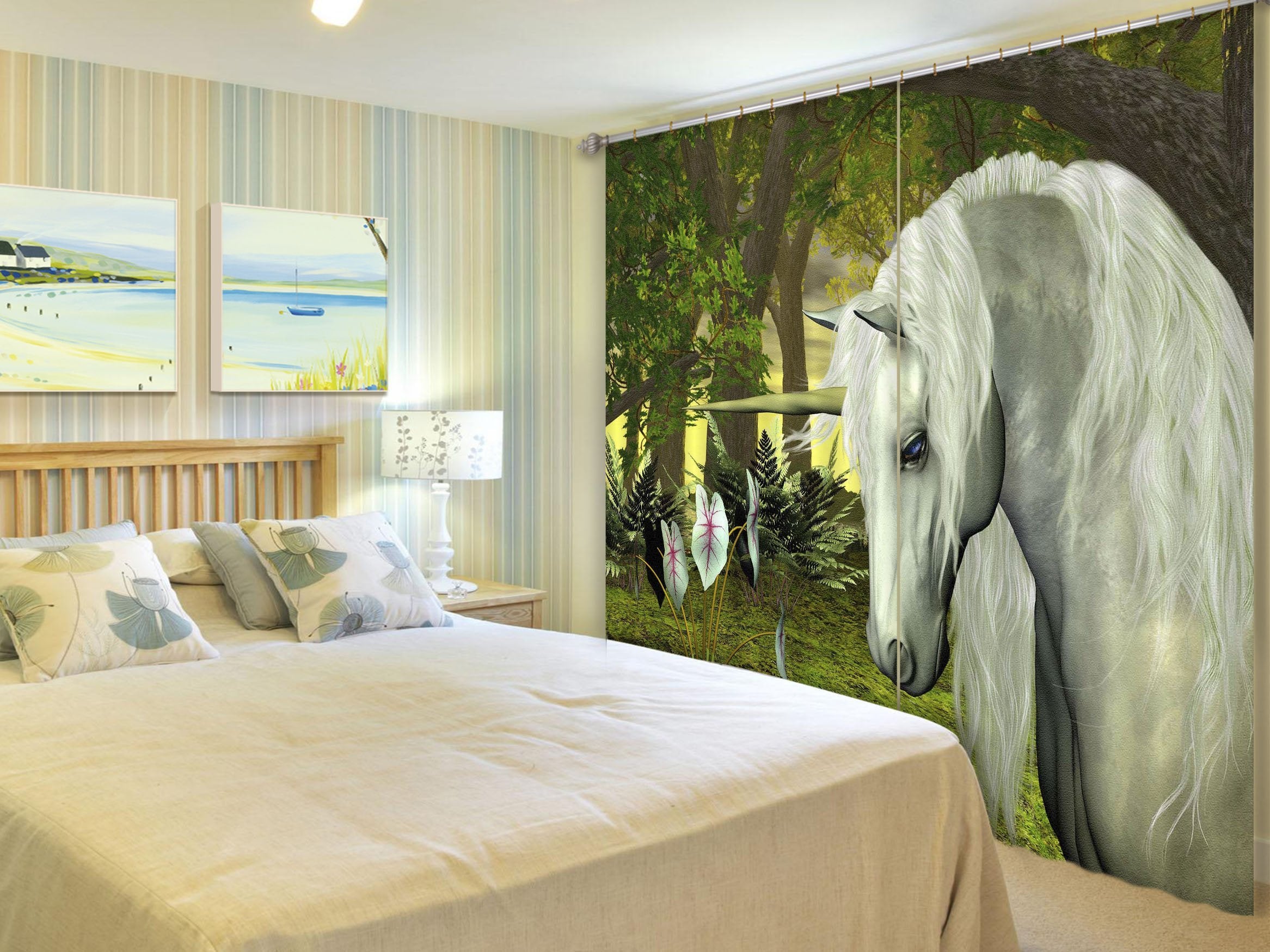 3D Woods Mushroom Unicorns 096 Curtains Drapes Curtains AJ Creativity Home 