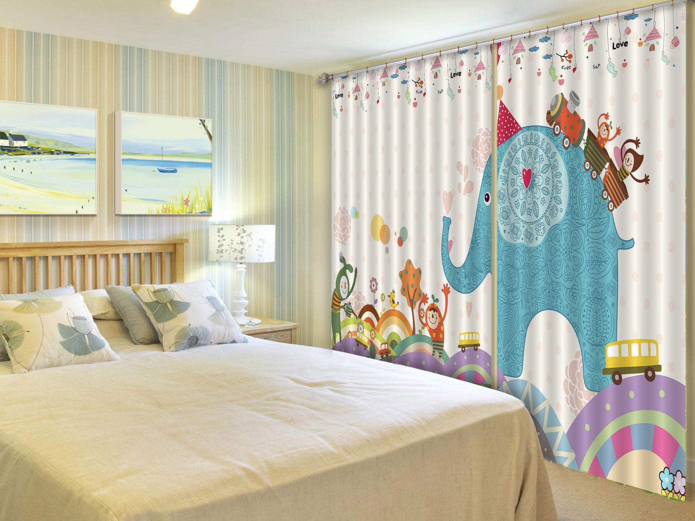 3D Lovely Elephant Pattern 168 Curtains Drapes Wallpaper AJ Wallpaper 