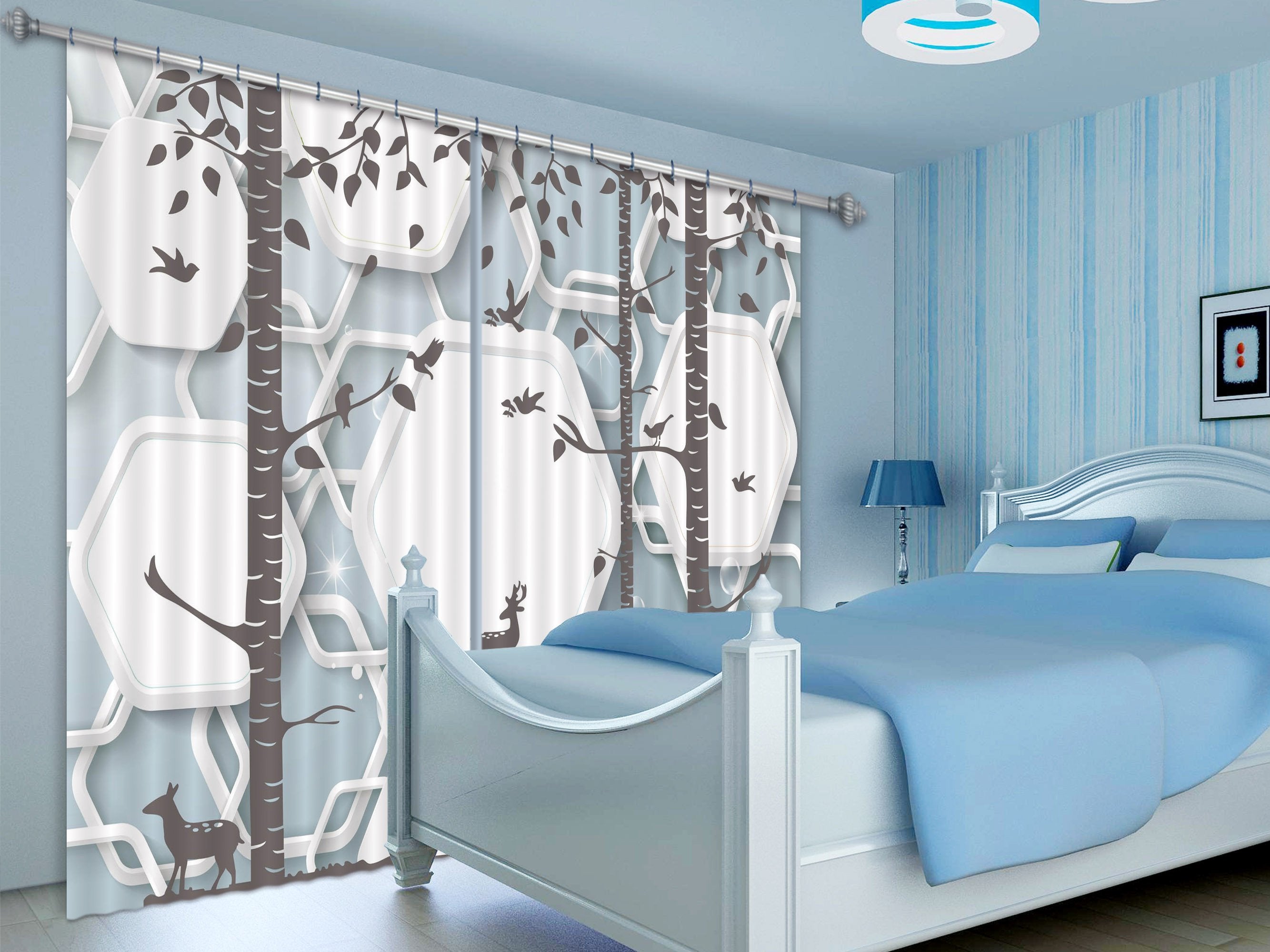 3D Trees Animals Pattern 382 Curtains Drapes Wallpaper AJ Wallpaper 