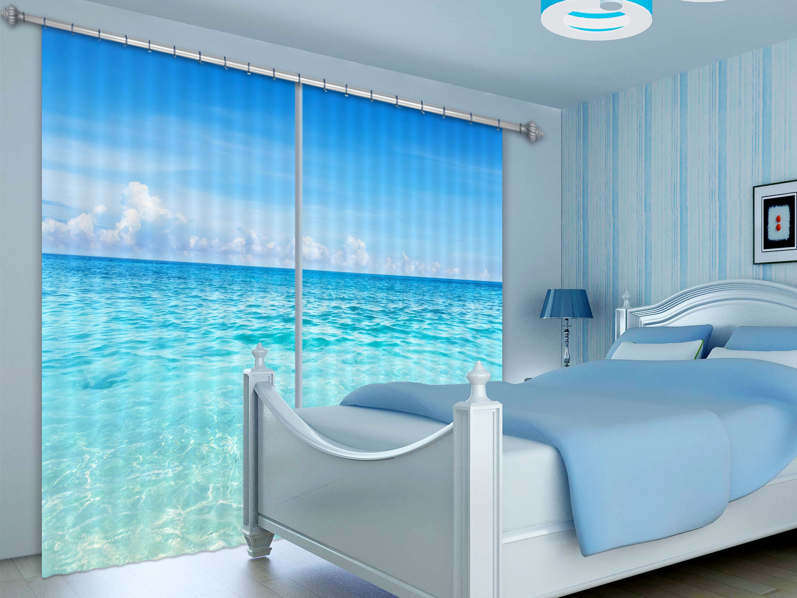 3D Blue Sea 104 Curtains Drapes