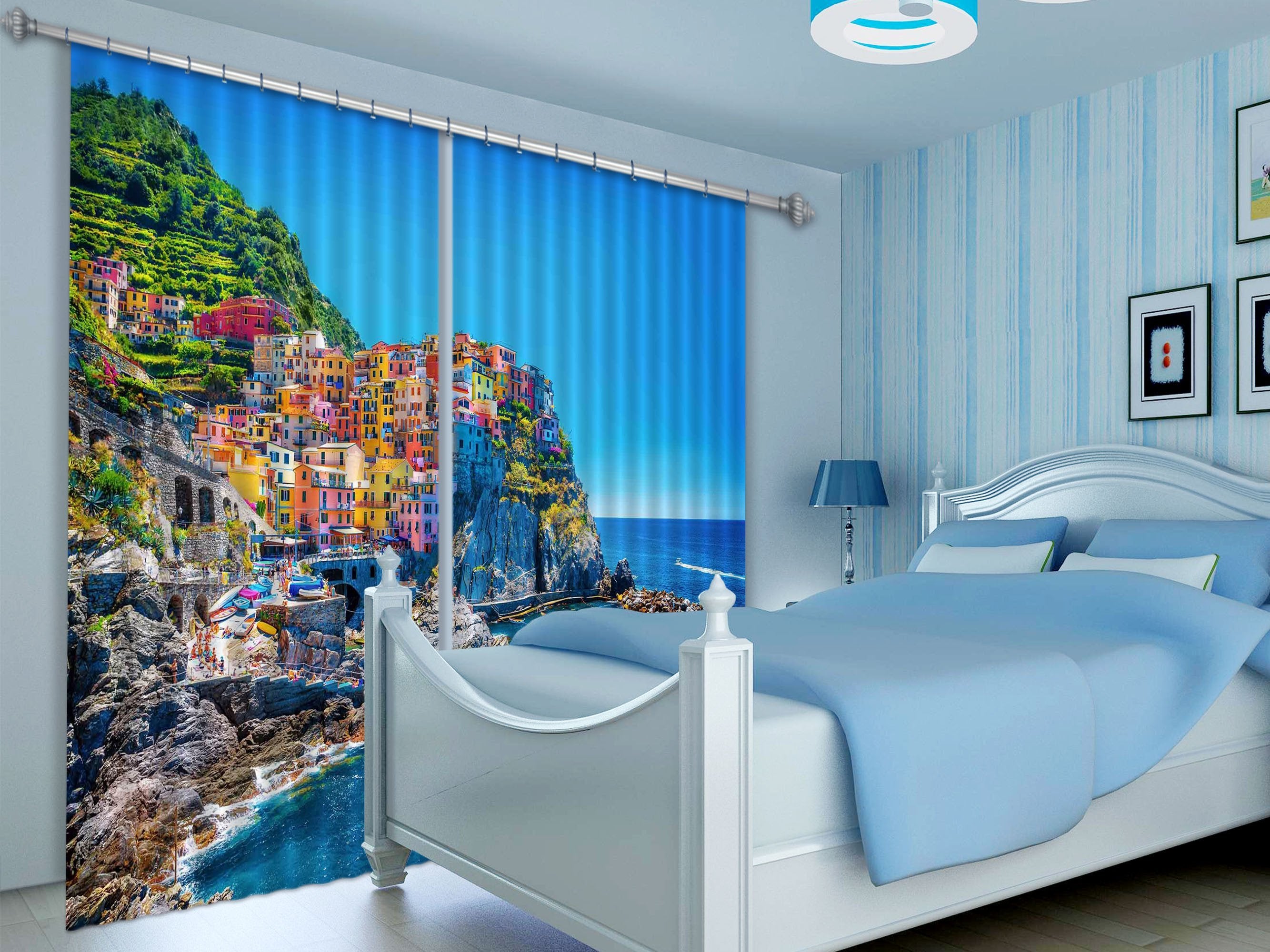 3D Sea Coast Color Town 409 Curtains Drapes Wallpaper AJ Wallpaper 