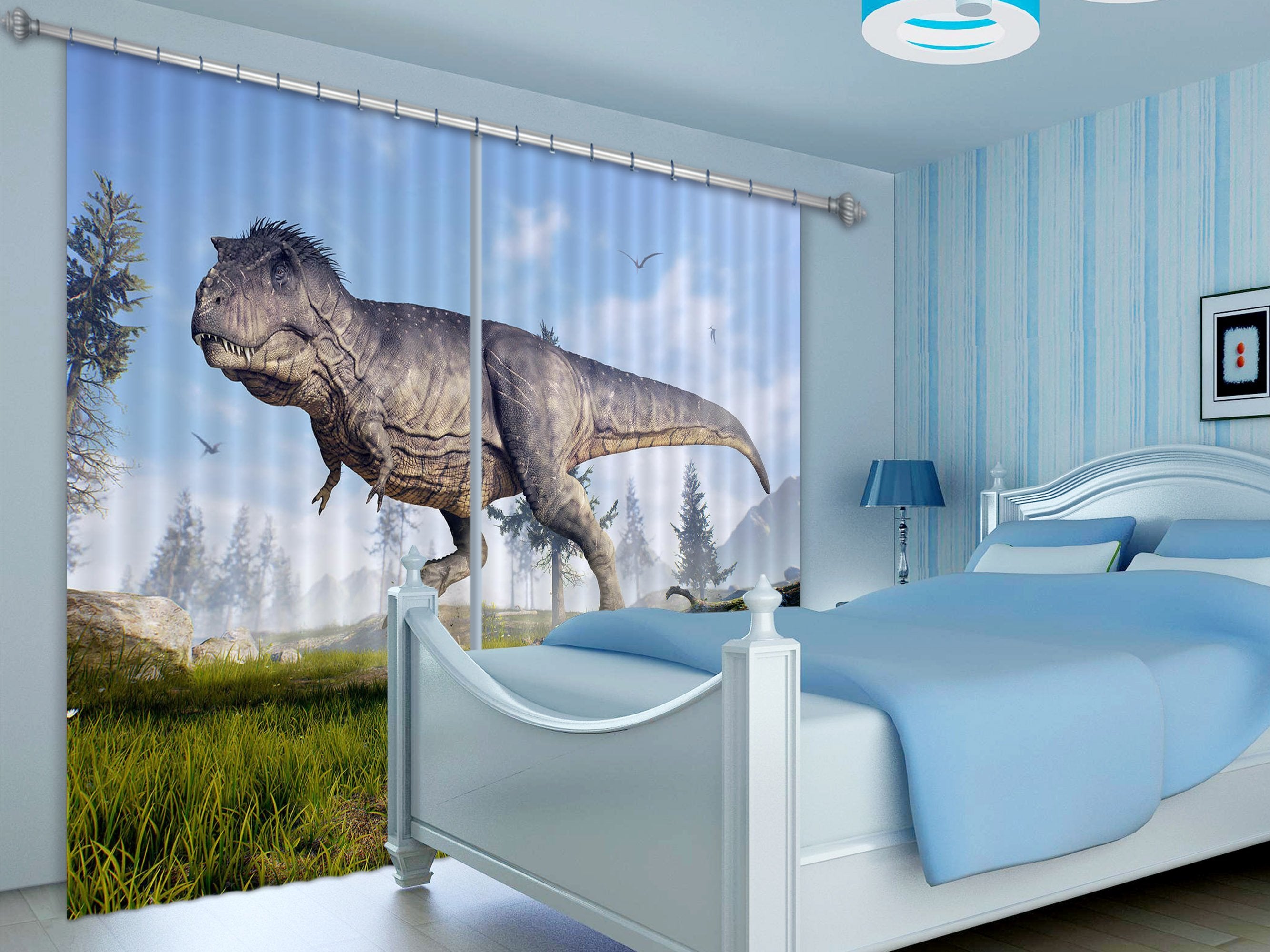 3D Chrysanthemum Dinosaur 131 Curtains Drapes Curtains AJ Creativity Home 
