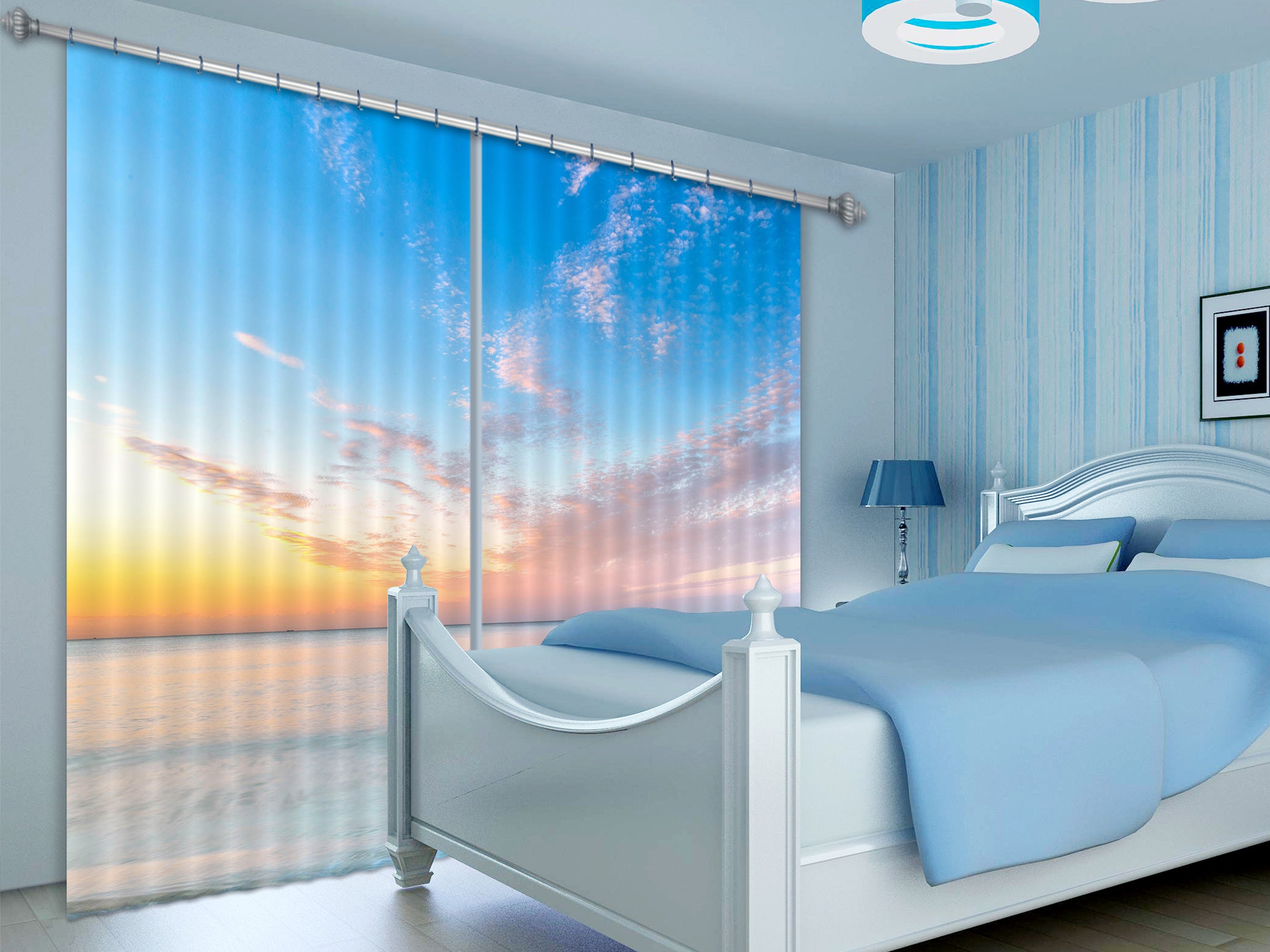 3D Sunset Sea Level 024 Assaf Frank Curtain Curtains Drapes