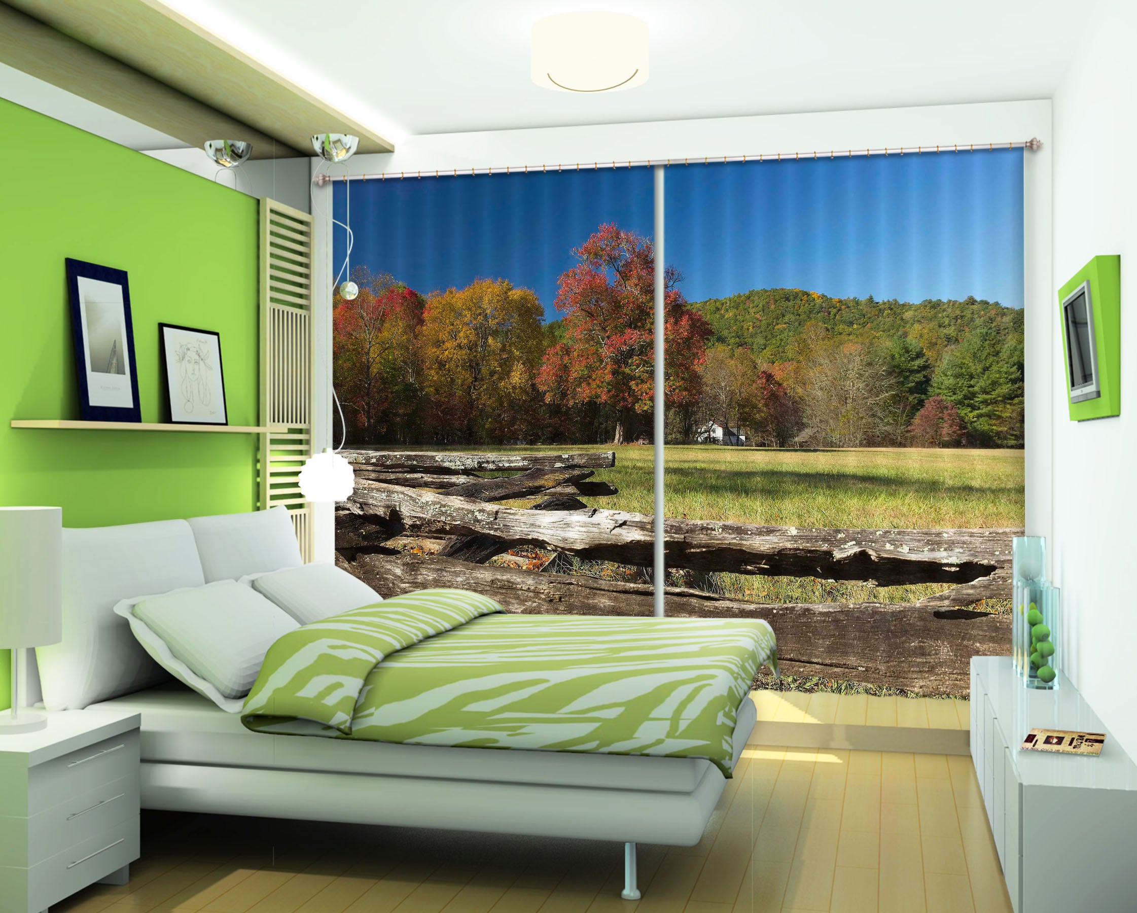 3D Forest Stream 068 Kathy Barefield Curtain Curtains Drapes