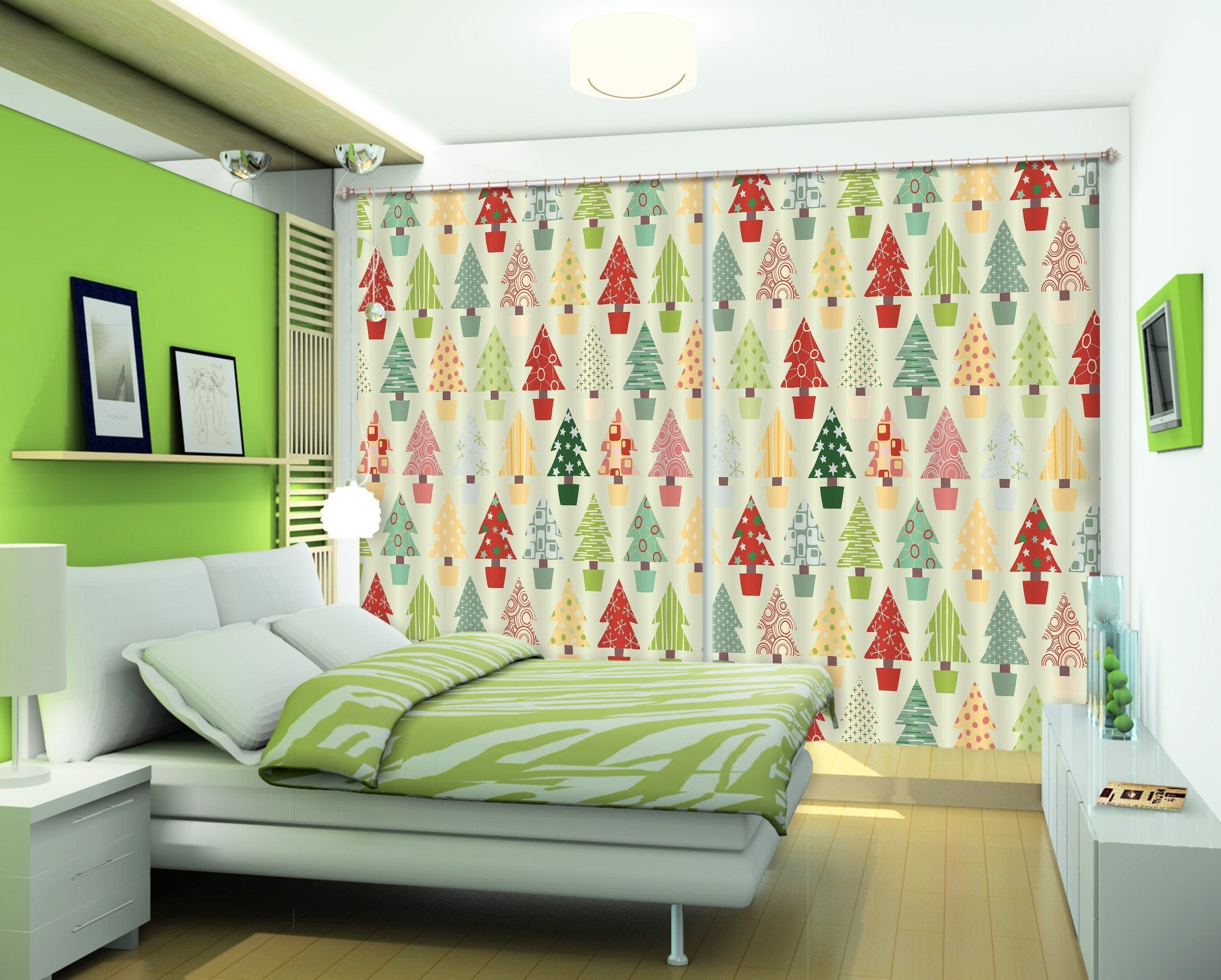 3D Colored Christmas Tree 72 Curtains Drapes Curtains AJ Creativity Home 