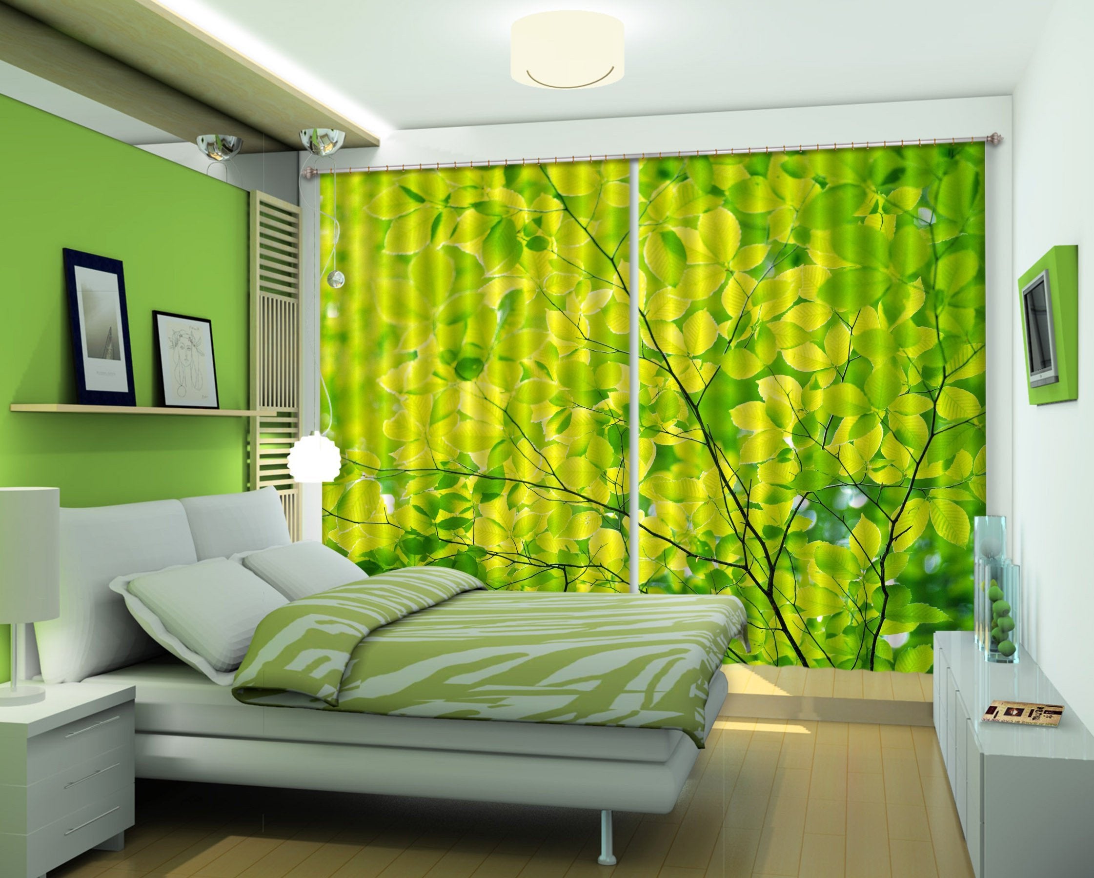 3D Branch Green Leaves 254 Curtains Drapes Wallpaper AJ Wallpaper 