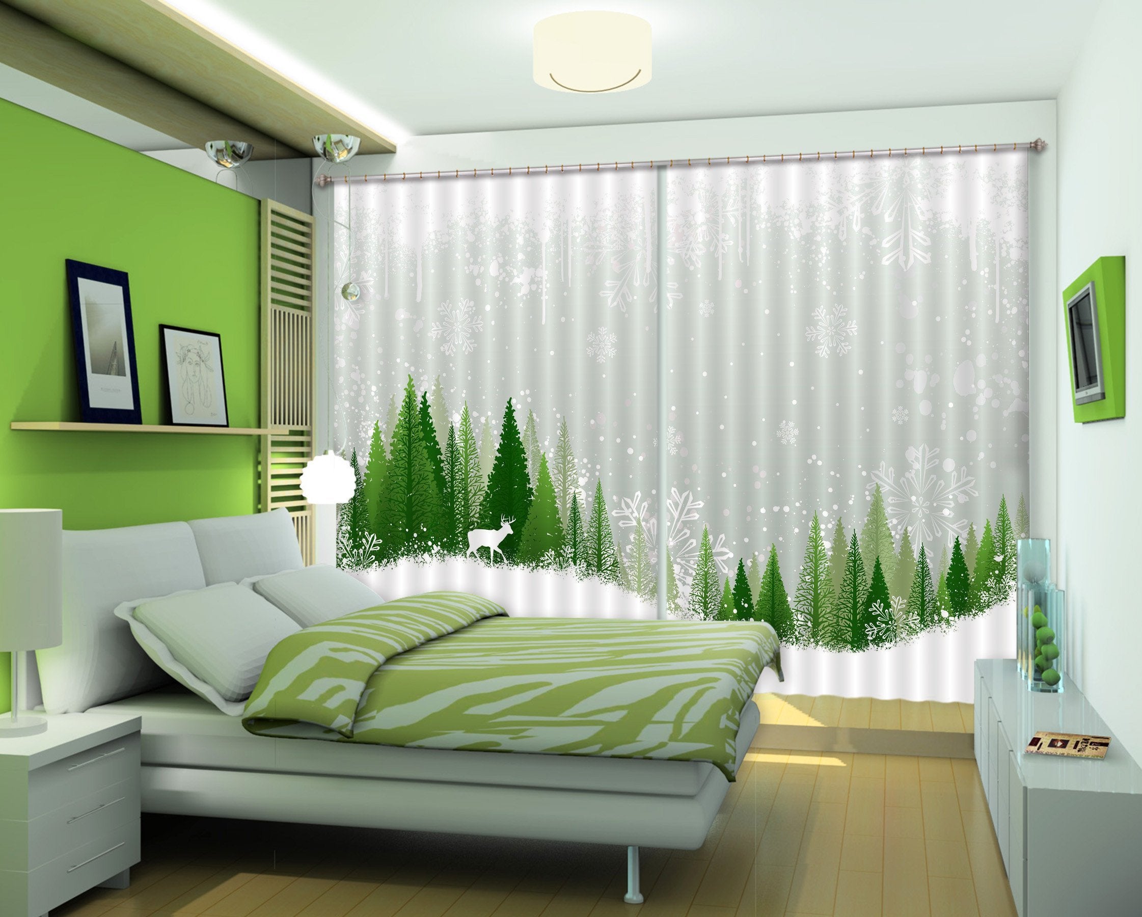 3D Snow Forest Pattern 408 Curtains Drapes Wallpaper AJ Wallpaper 