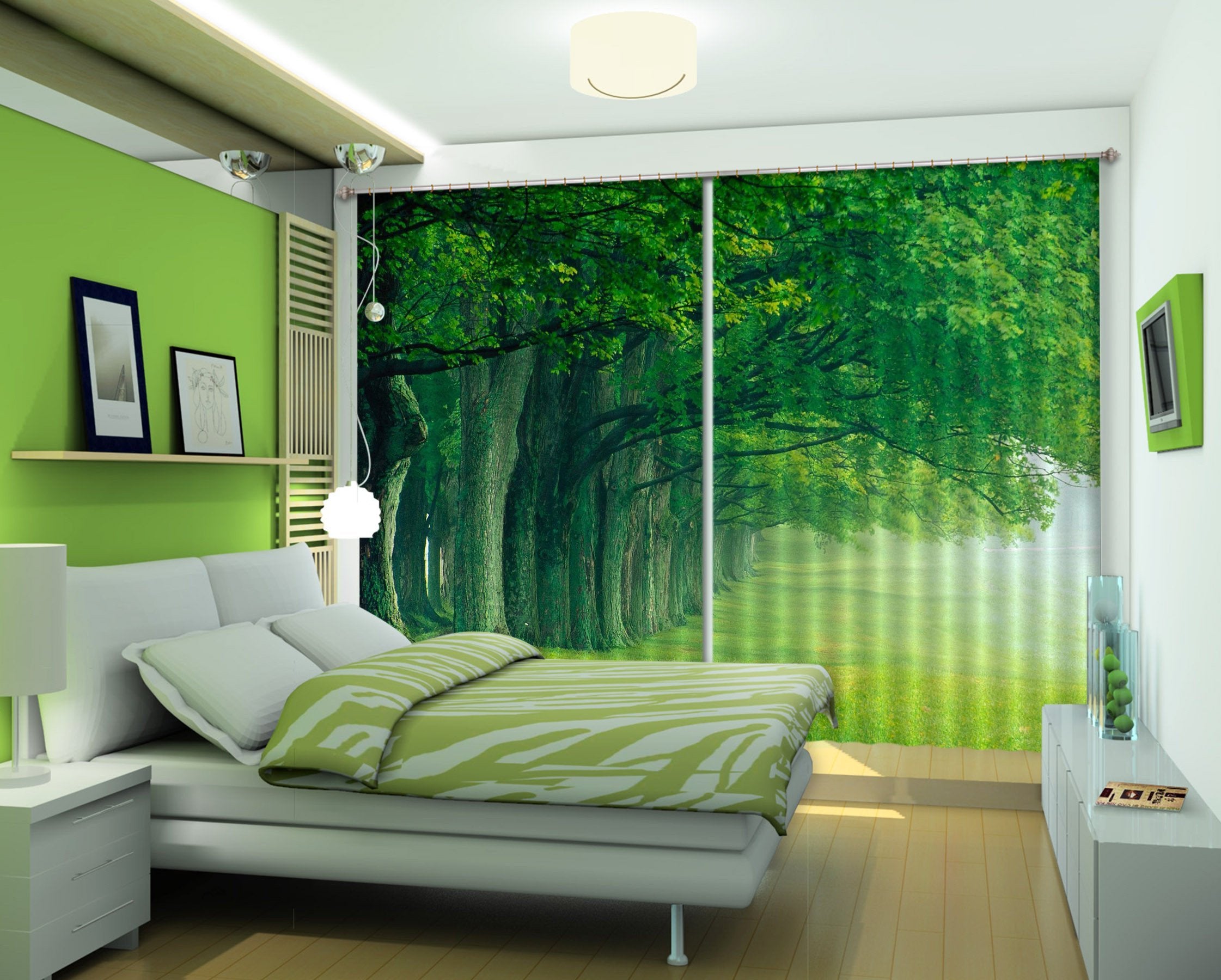 3D Green Trees Rows 212 Curtains Drapes Wallpaper AJ Wallpaper 