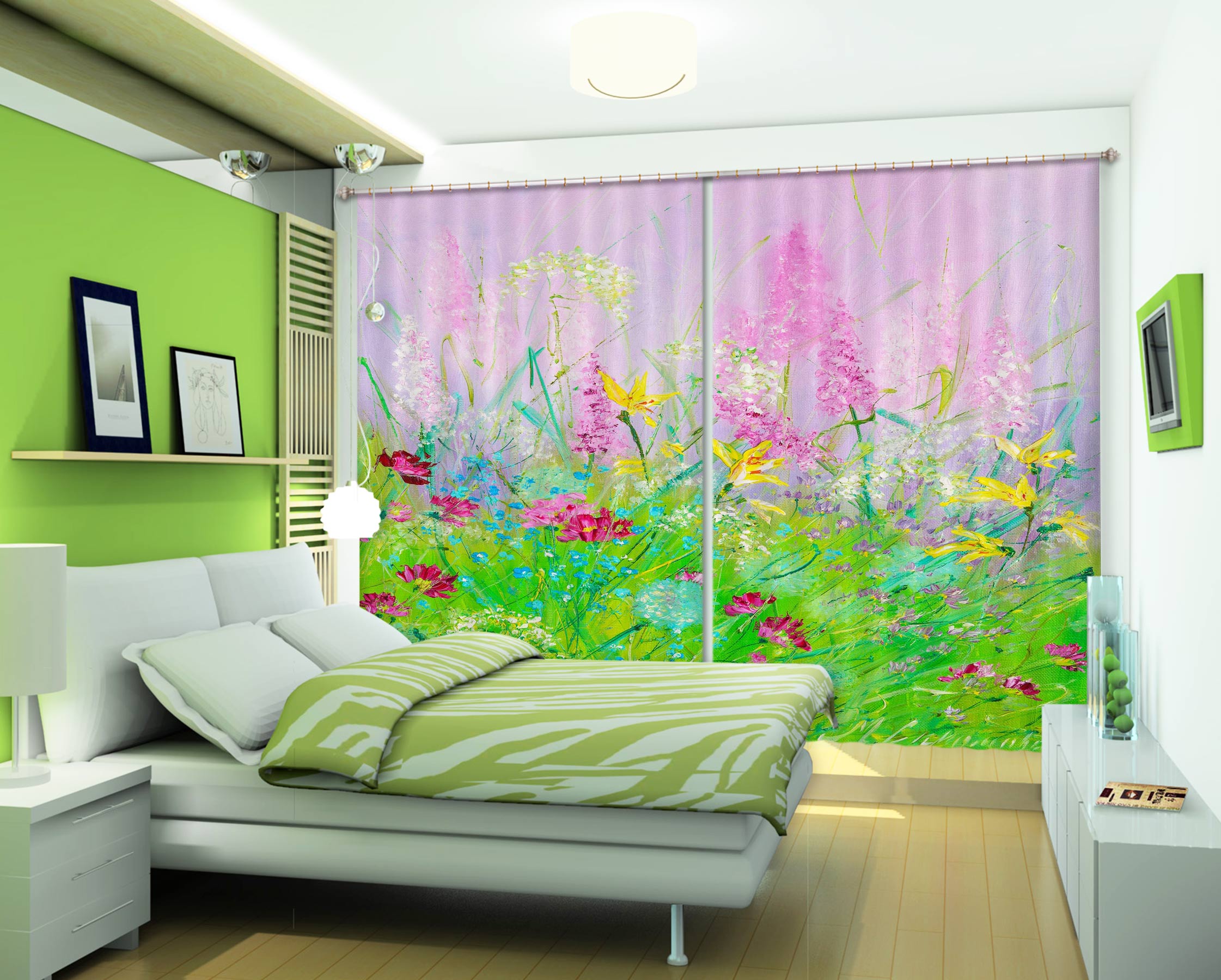 3D Green Grass Flower 396 Skromova Marina Curtain Curtains Drapes