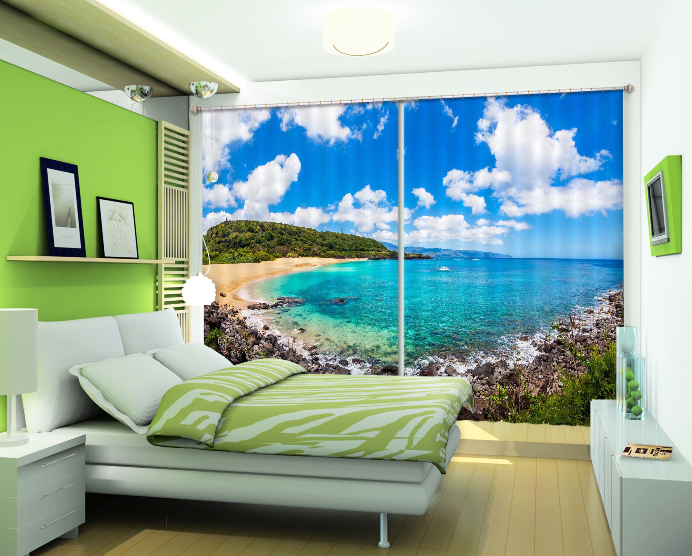 3D Blue Lake 812 Curtains Drapes