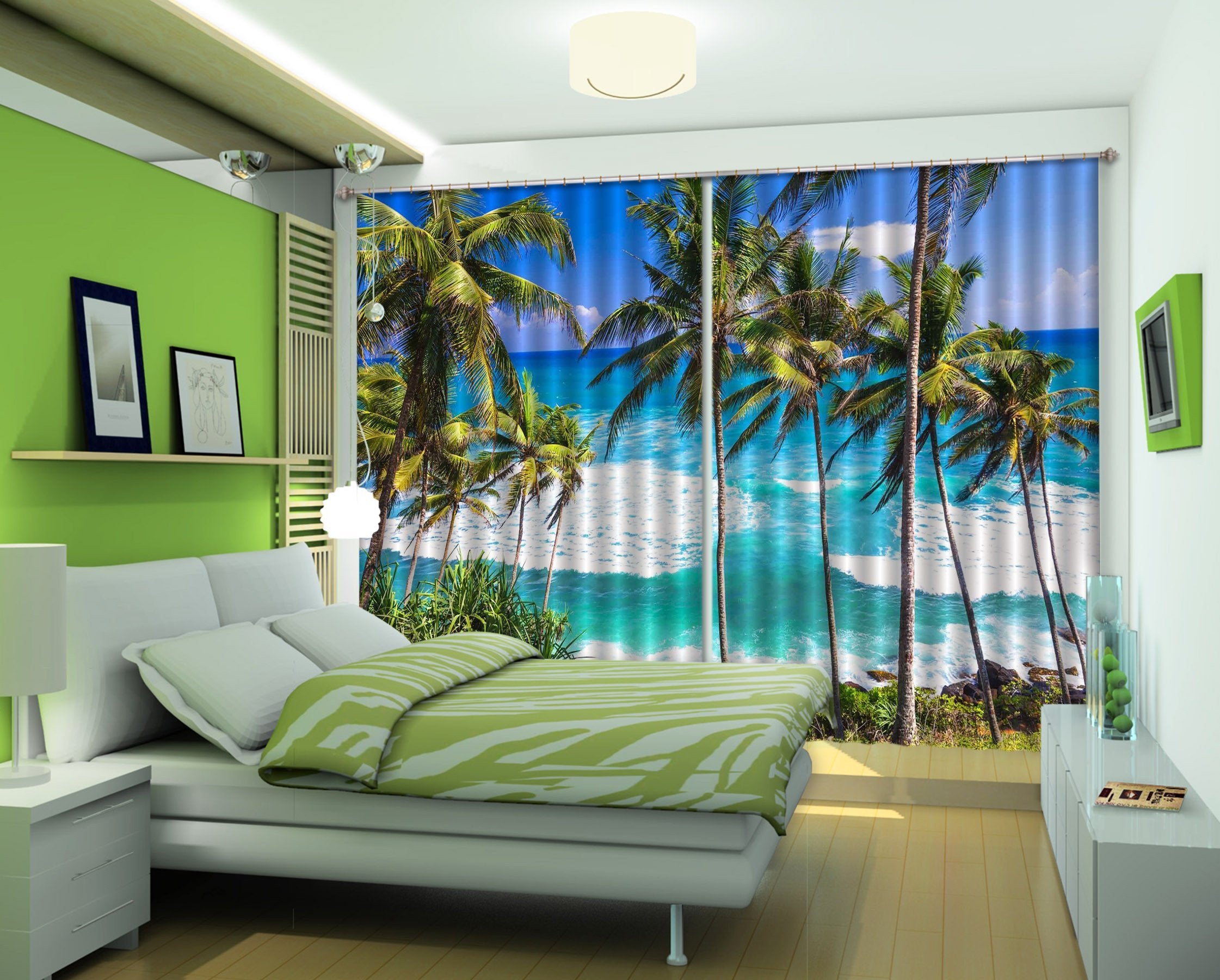 3D Sea Coconut Trees 105 Curtains Drapes Wallpaper AJ Wallpaper 
