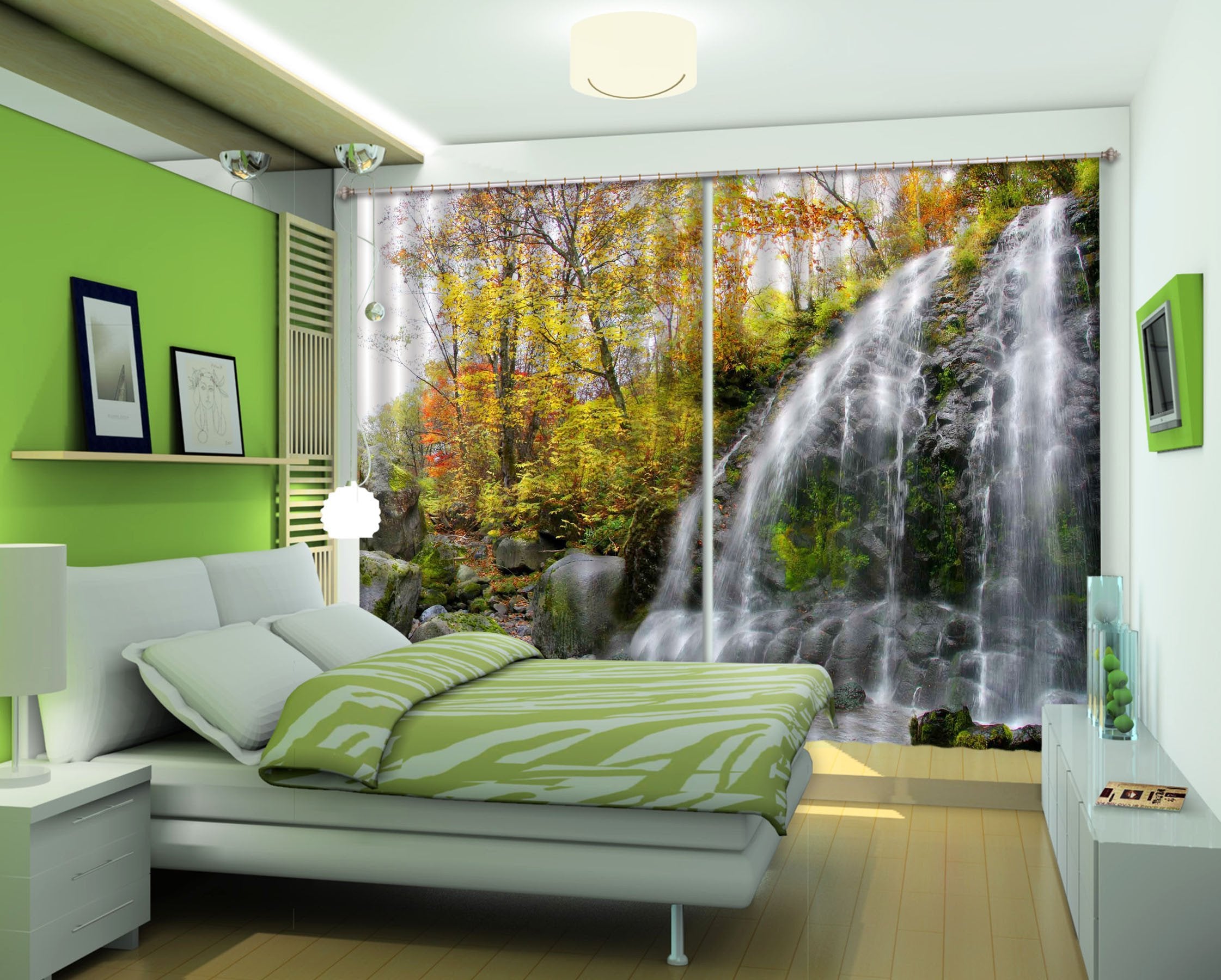 3D Slope Waterfall 186 Curtains Drapes Wallpaper AJ Wallpaper 