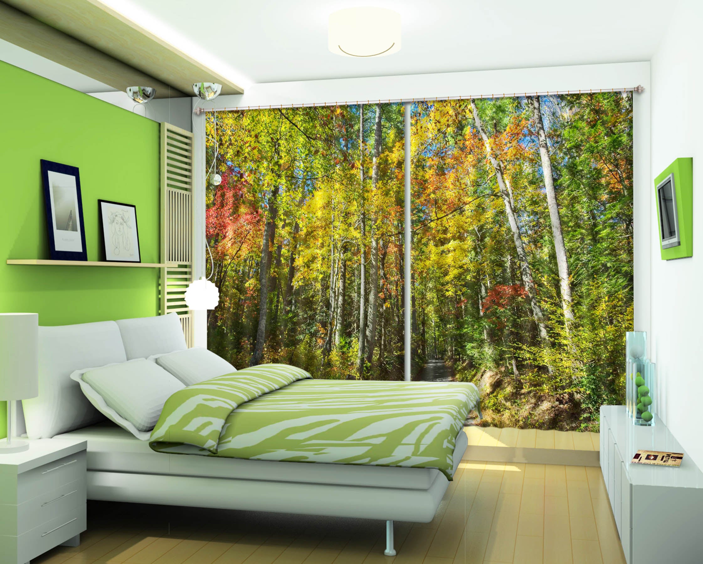 3D Sunny Forest 059 Kathy Barefield Curtain Curtains Drapes