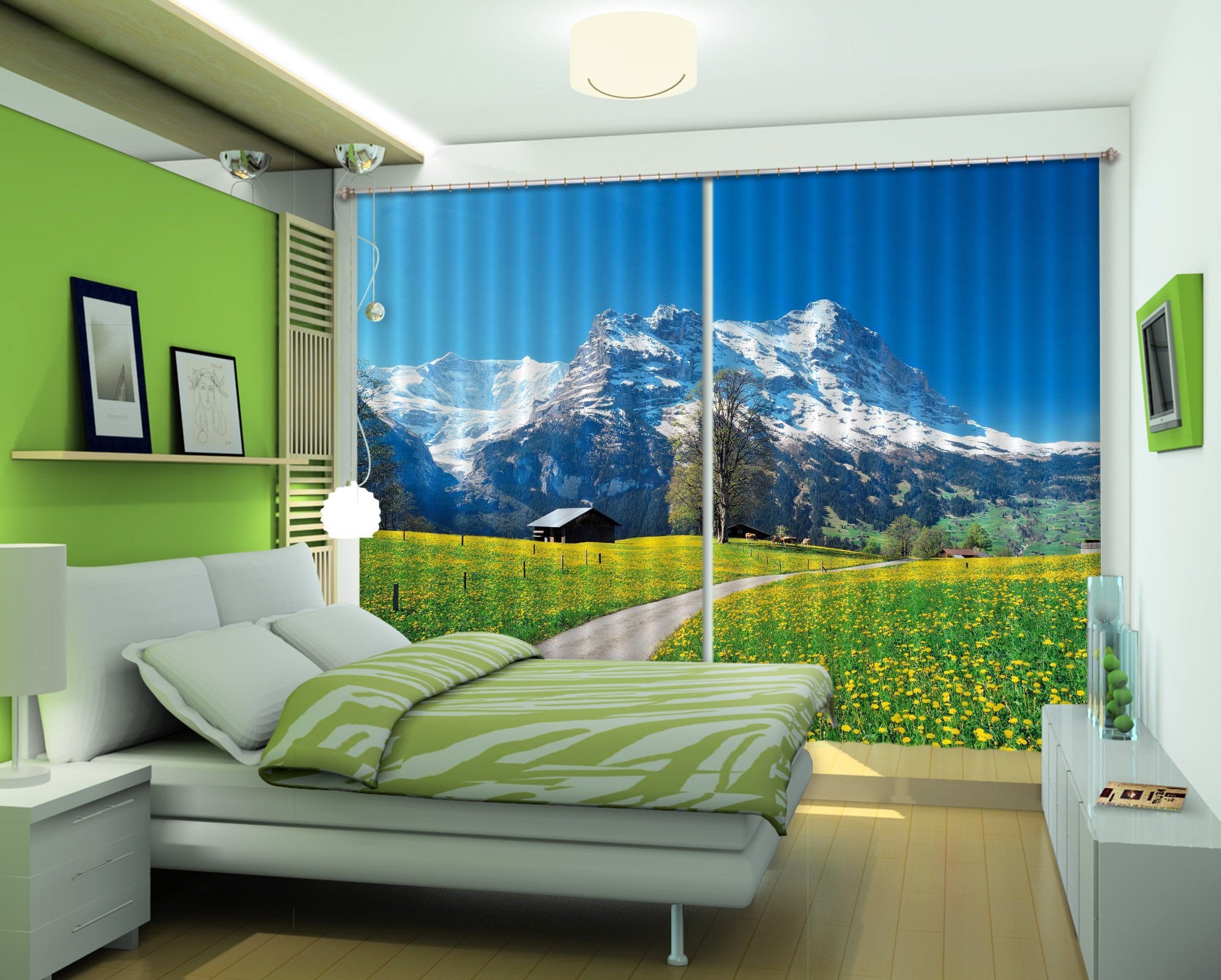 3D Snow Mountain Flowers 288 Curtains Drapes Wallpaper AJ Wallpaper 