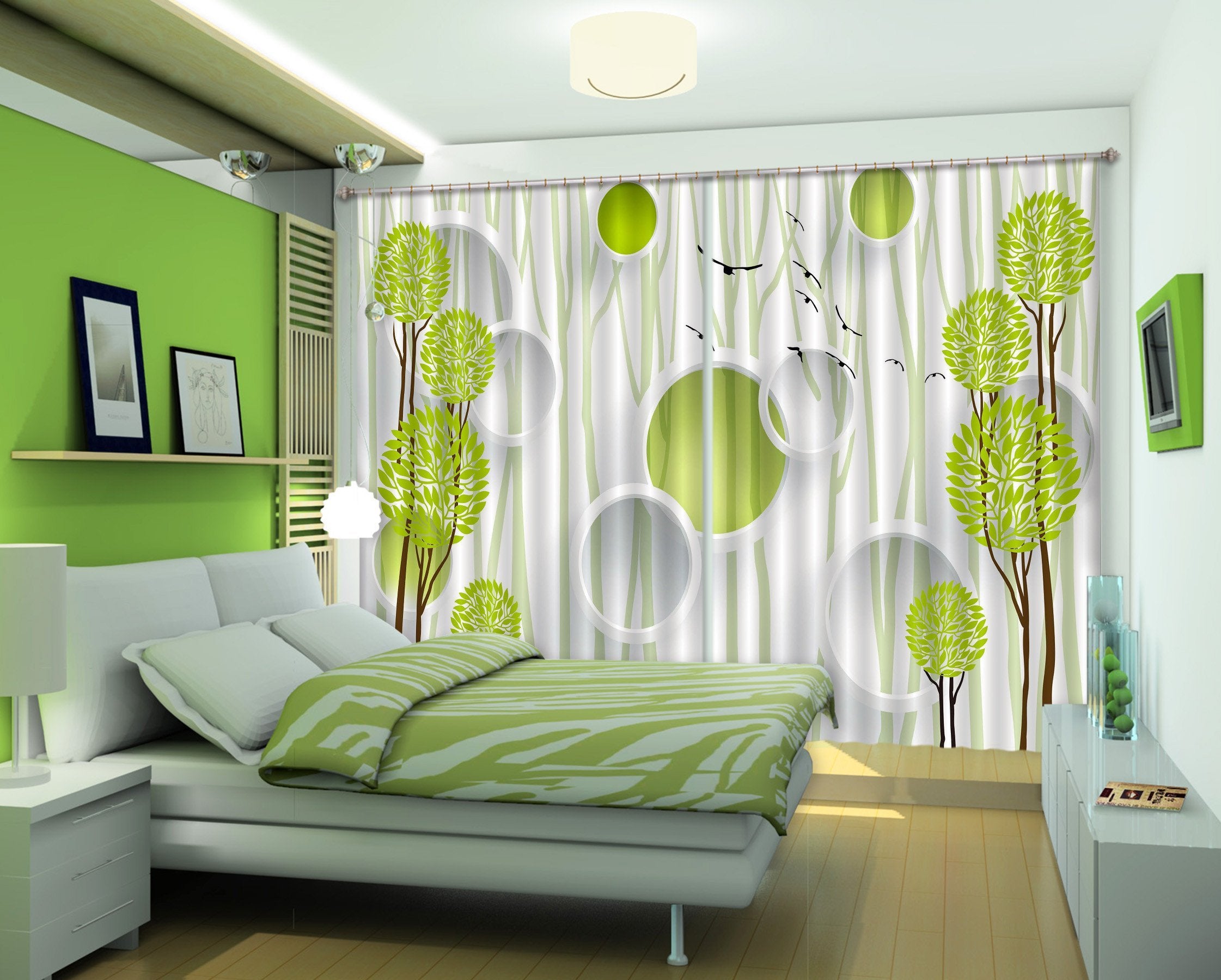 3D Trees Birds Pattern 452 Curtains Drapes Wallpaper AJ Wallpaper 